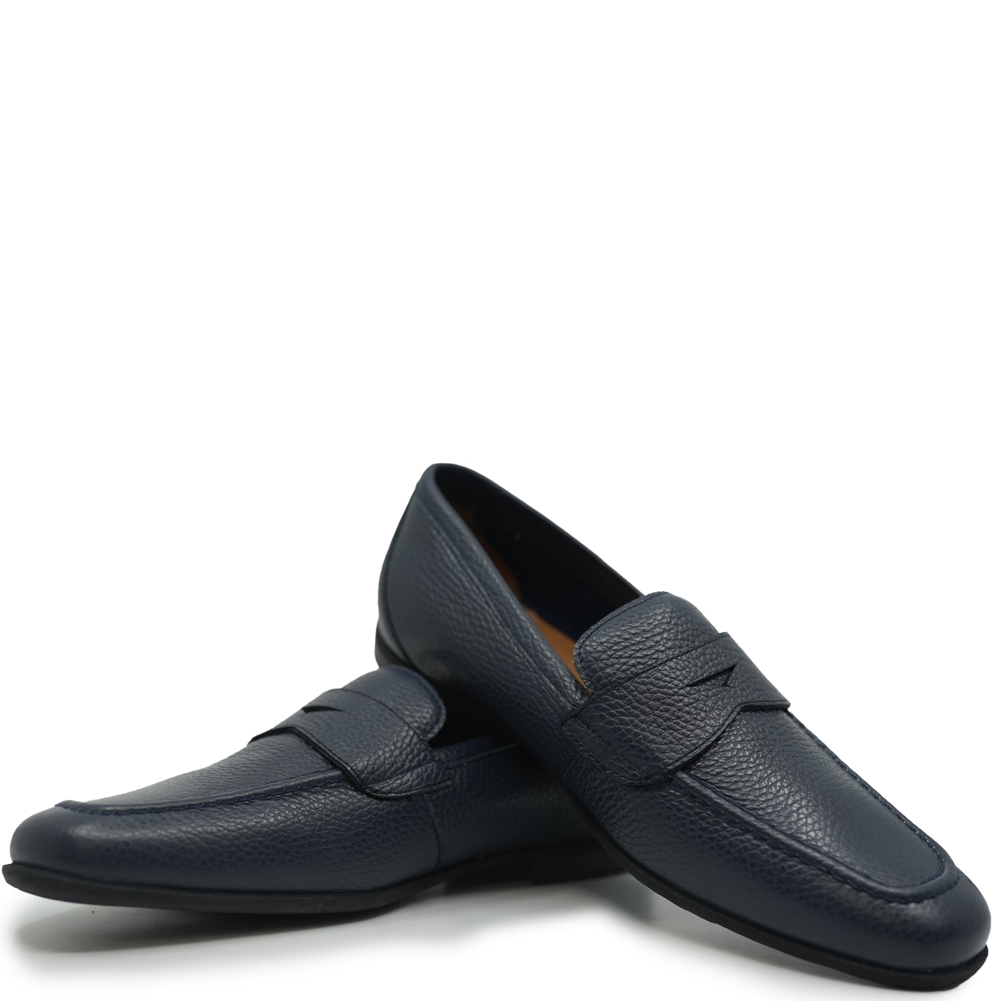 **Men's Atlanta Moccasin Navy Pebbled Leather Penny Loafers – Comfortable Dress Shoes for Business, Office & Casual Wear**