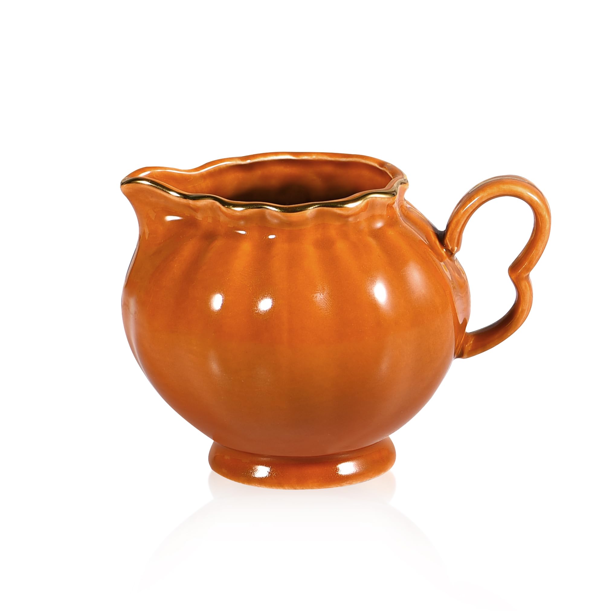 Porcelain Coffee Creamer Pitcher with Handle - 8oz Small Milk Jug for Home, Bar & Restaurant Use - Pearl Coated Orange Design - Perfect for Coffee Shops, Breakfast Tables & Kitchen Countertops