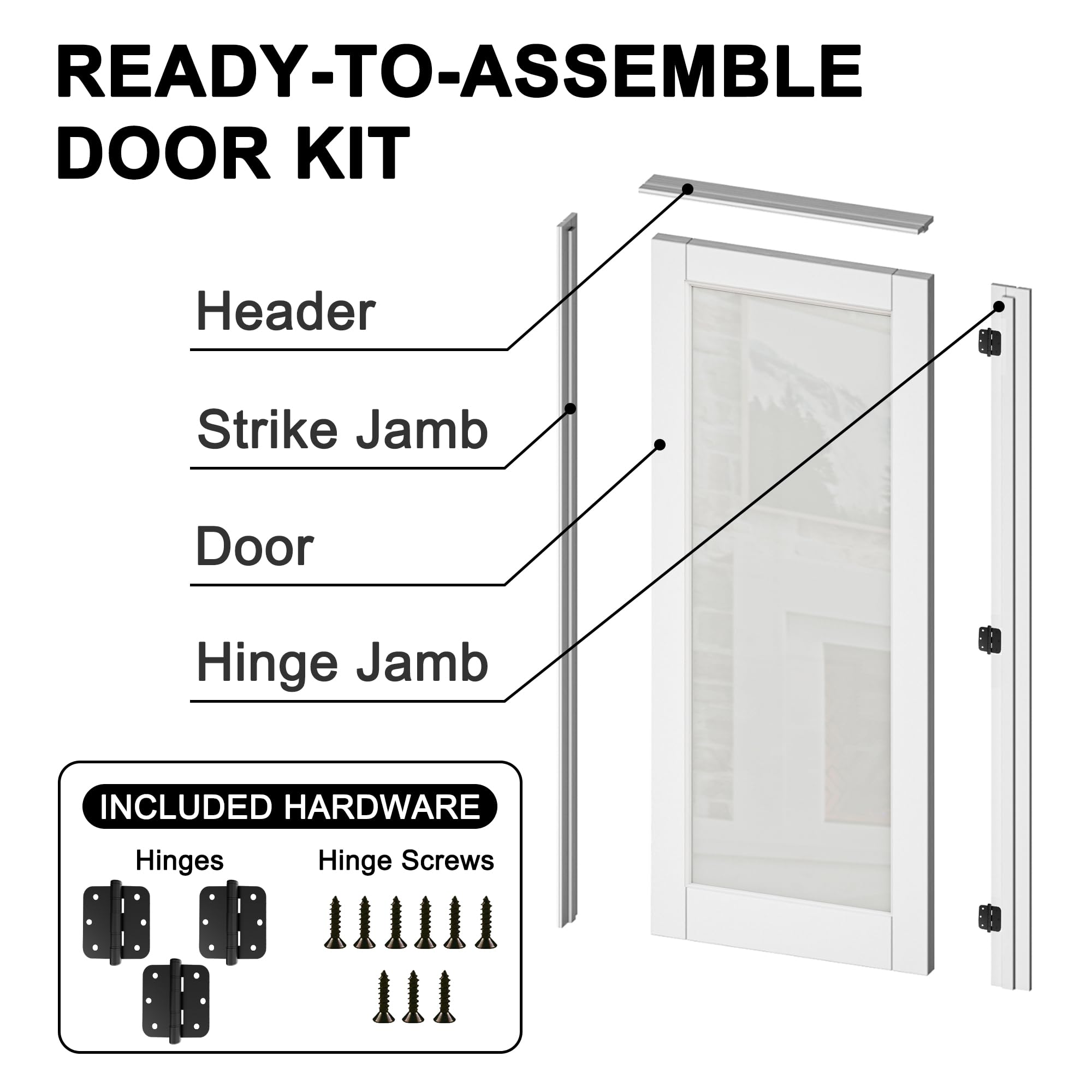 WINSTELLAR Frosted Glass Prehung Interior Door - Paintable Solid Core Slab with Ready-to-Assemble Kit, 24x80 Inches, White Primed for Living Room, Pantry & Laundry Room - Perfect for Privacy & Modern Home Decor