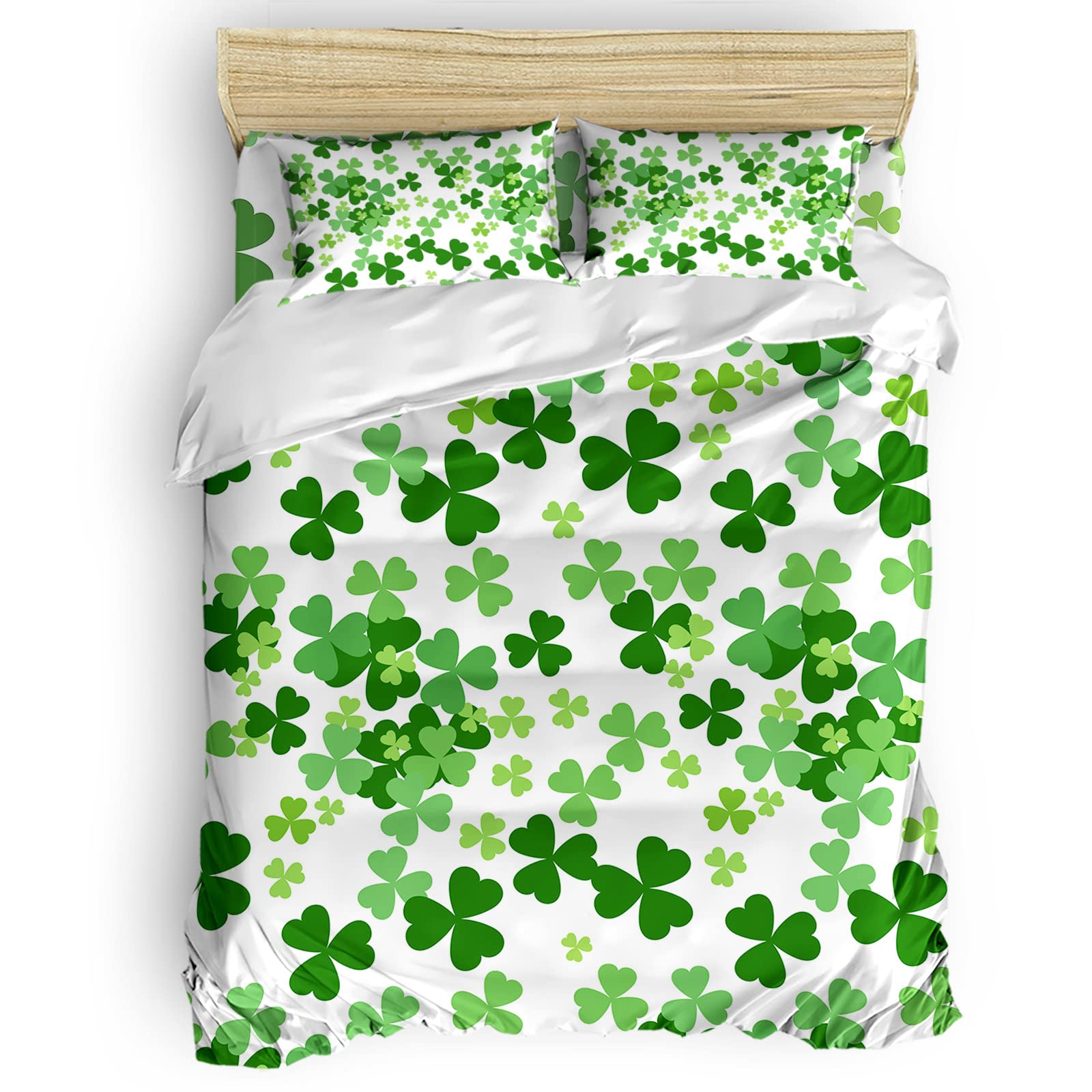 St. Patrick's Day 4-Piece Bedding Set - Green Shamrock Comforter Cover, Sheets & 2 Pillowcases | All-Season Warmth | Perfect for Irish-Themed Bedrooms, Holiday Decor & Cozy Home Styling
