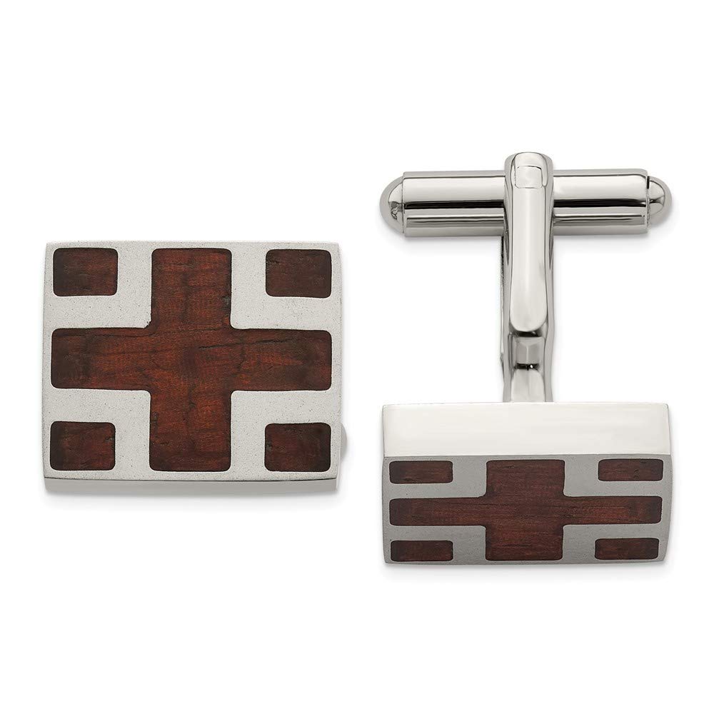 Premium Stainless Steel Polished Wood Inlay Cufflinks for Men - Elegant Dress Accessories for Weddings, Business & Formal Events