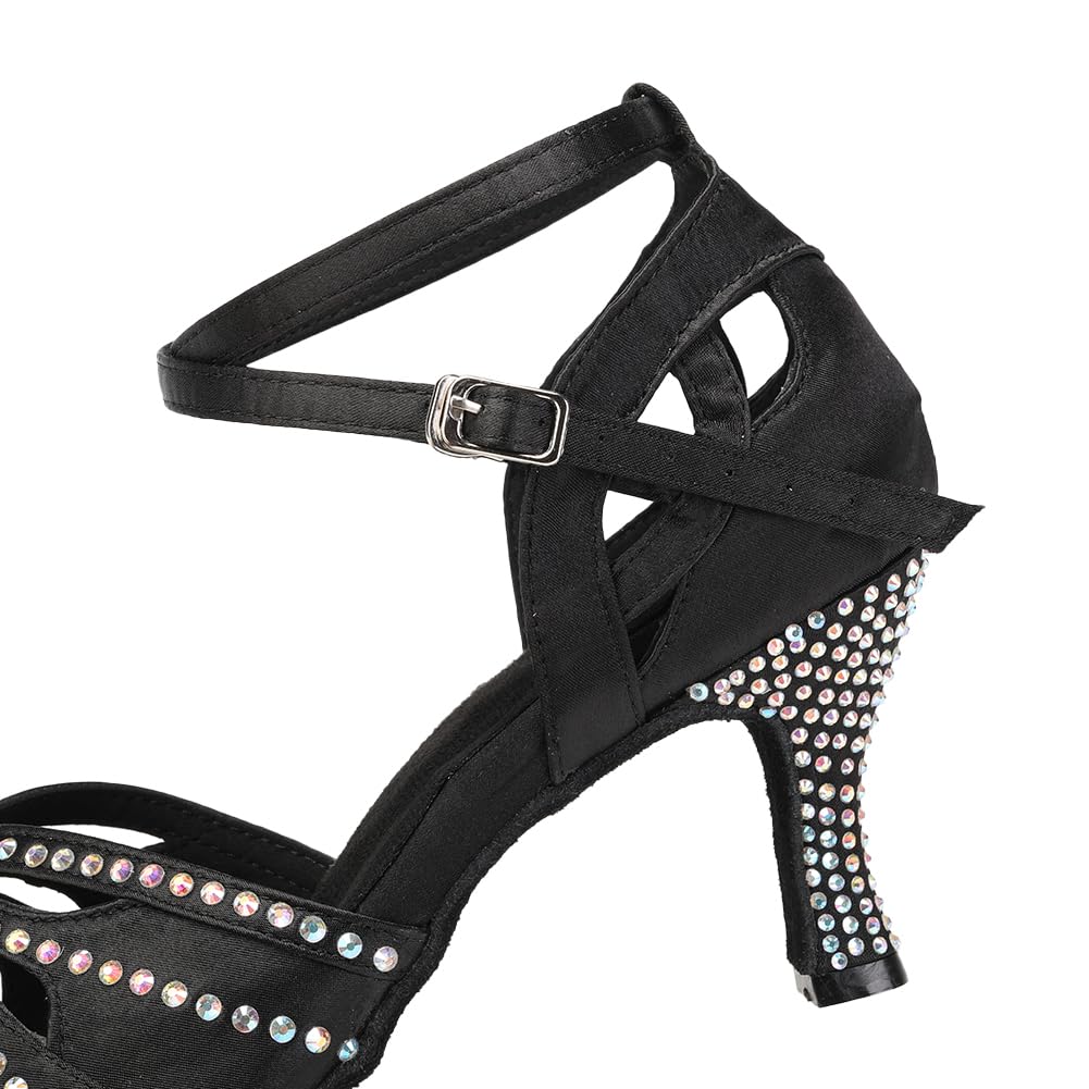 YKXLM Women's Latin Ballroom Dance Shoes with Rhinestones - 3 Inch Heel Salsa Dancing Shoes with Suede Sole | Perfect for Salsa, Tango, Bachata & Ballroom Competitions