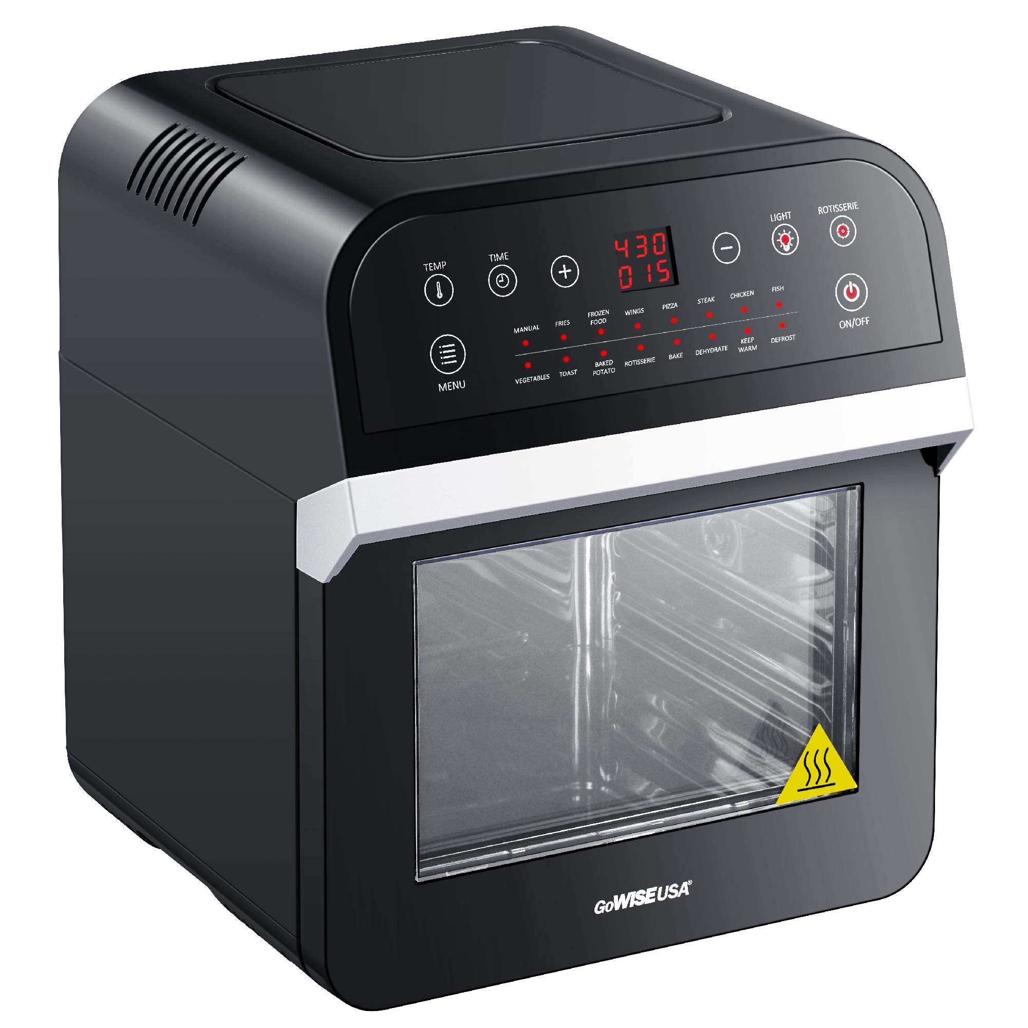 GoWISE USA GW44800-O 12.7-Quart 15-in-1 Digital Air Fryer Oven with Rotisserie & Dehydrator - Large Capacity Electric Air Fryer for Healthy Cooking - Includes 50 Recipes & Accessories - Perfect for Baking, Roasting, and Meal Prep (Black/Silver)