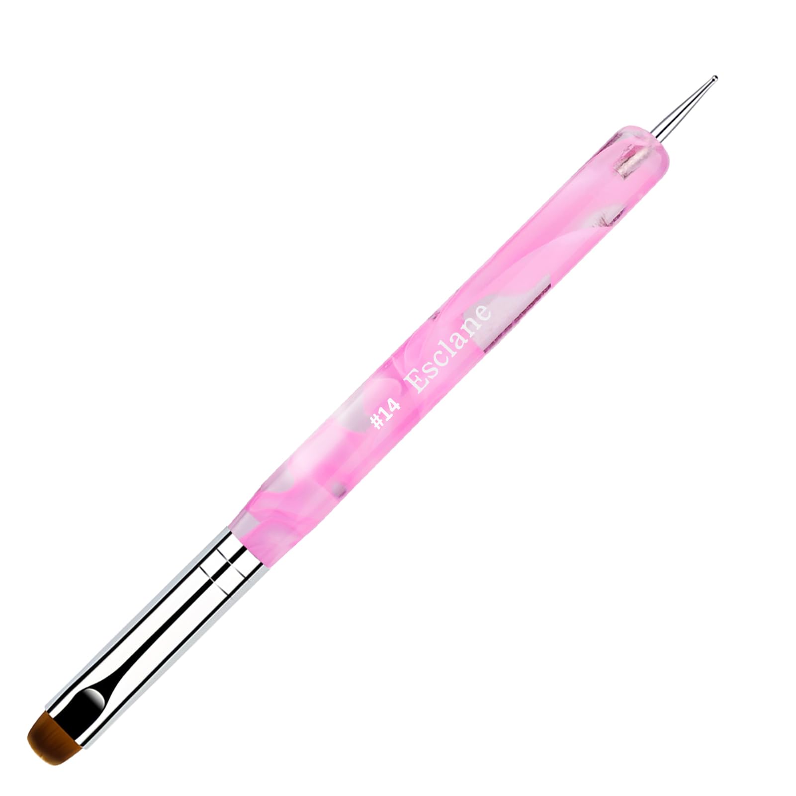 Esclane 2-Way French Manicure Brush with Dotting Tool - Professional Nail Art Design & Cuticle Clean Up Kit - Perfect for French Tips & Detailed Nail Designs (Pink, #14) - Ideal for Salon Professionals & DIY Home Manicures