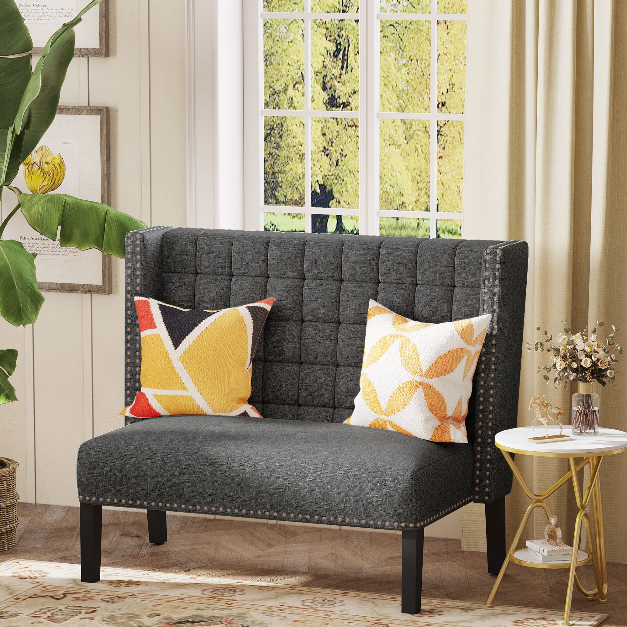 Andeworld Modern Loveseat Settee Bench Sofa Couch - Upholstered Banquette Dining Bench with Back Support for Living Room, Entryway, Hallway or Dining Room Seating - Slate Gray - Perfect for Small Spaces, Apartments and Cozy Home Decor