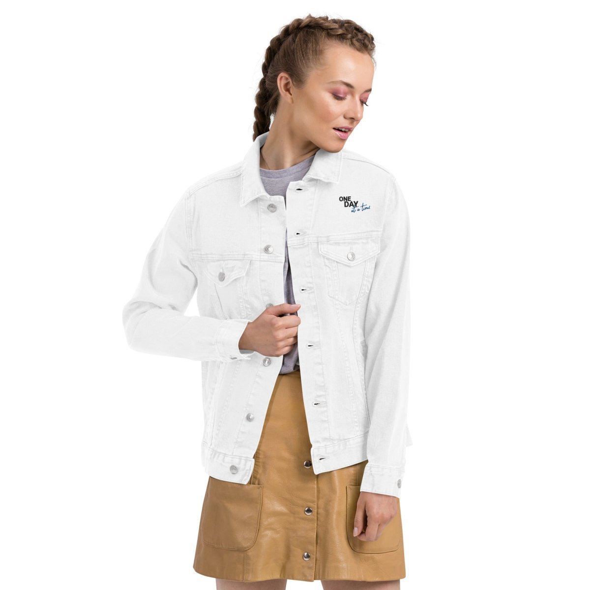 One Day at a Time Denim Jacket - Inspirational Hope & Progress Motivational Jacket for Daily Wear, Work, and Outdoor Activities