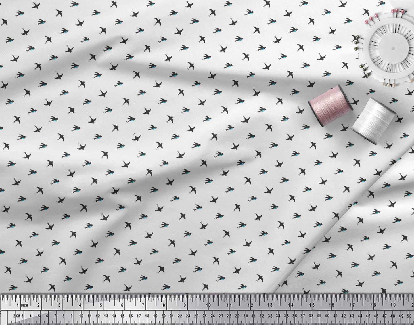 Soimoi Moss Georgette Brown Fabric by The Yard - 42 Inch Wide Printed Fabric with Small Swallow Bird Design for Dresses, Scarves & Home Decor