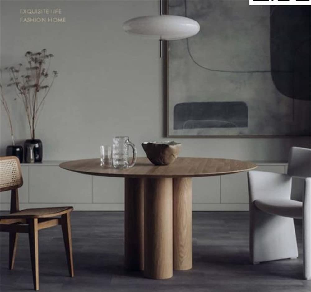 Modern Round Solid Wood Dining Table 59 Inch - Light Wood Circular Pedestal Table with 3 Legs for Kitchen, Dining Room & Living Room | Perfect for Family Meals, Coffee Breaks and Entertaining Guests