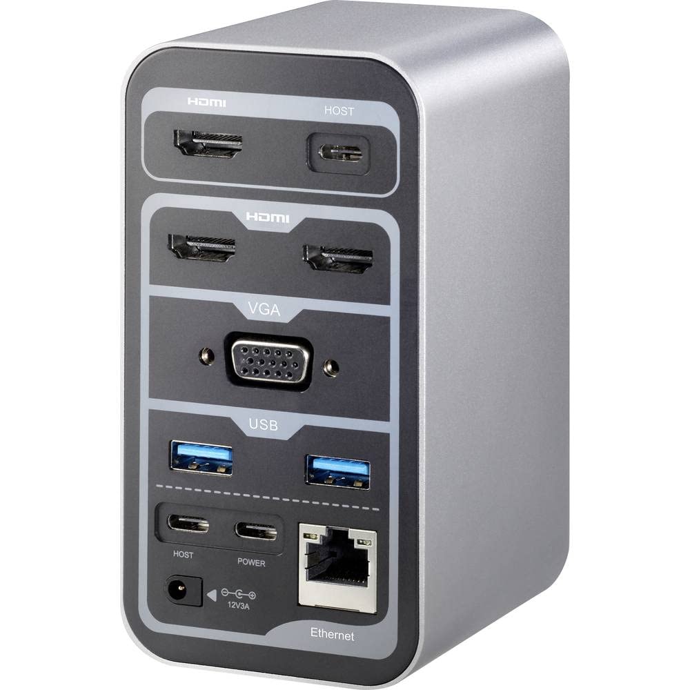 Renkforce RF-DKS-650 USB-C Docking Station with Charging Function - Universal Compatibility for Laptops & Devices | Perfect for Home Office, Gaming & Multi-Monitor Setup