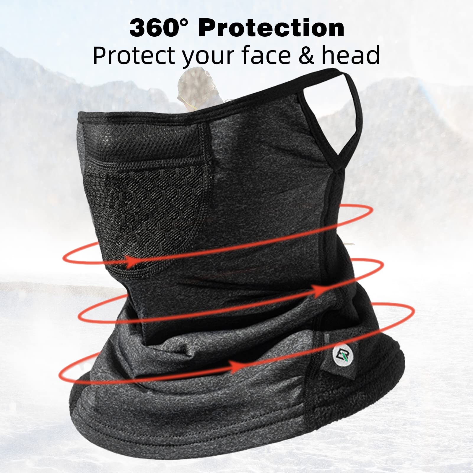 ROCKBROS Winter Neck Gaiter Warmer with Ear Loops - Fleece Lined Cold Weather Face Mask for Men & Women - Perfect for Skiing, Snowboarding, Running & Outdoor Activities