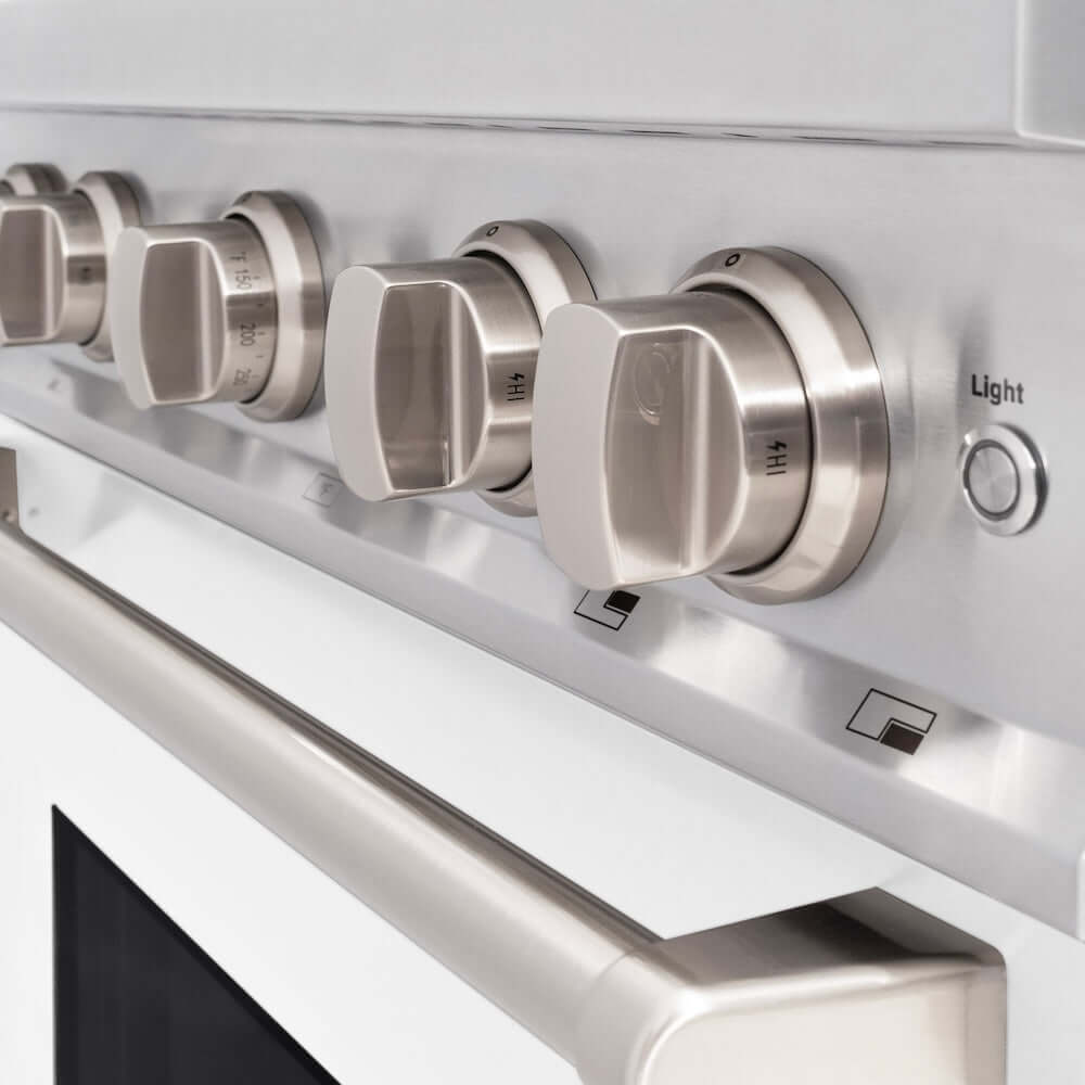 ZLINE 30 Inch 4.2 Cu. Ft. Stainless Steel Gas Range with 4-Burner Cooktop & Convection Oven - White Matte Door (CGR WM 30) for Modern Kitchen Cooking & Baking