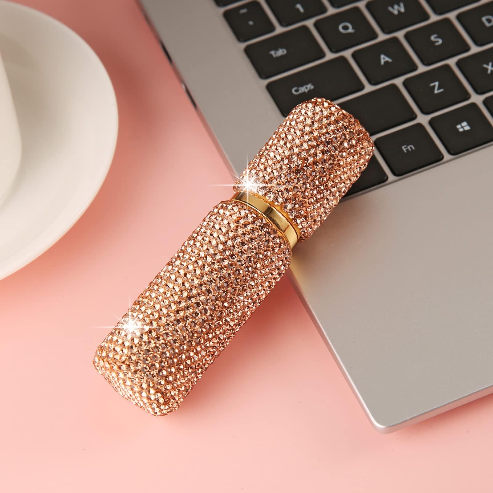 AsAlways Rhinestone Glass Spray Bottles - Mini Perfume, Essential Oil & Water Atomizer - Portable Refillable Container for Travel, Home & Office (Gold)