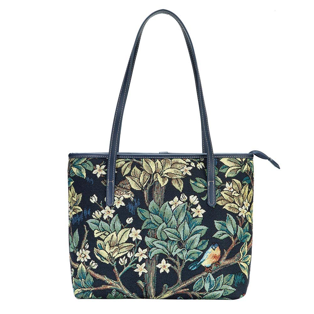 Signare William Morris Tree of Life Blue Tapestry Tote Bag, Crossbody Purse & Makeup Pouch Set for Women - Perfect for Travel, Beach & Everyday Use