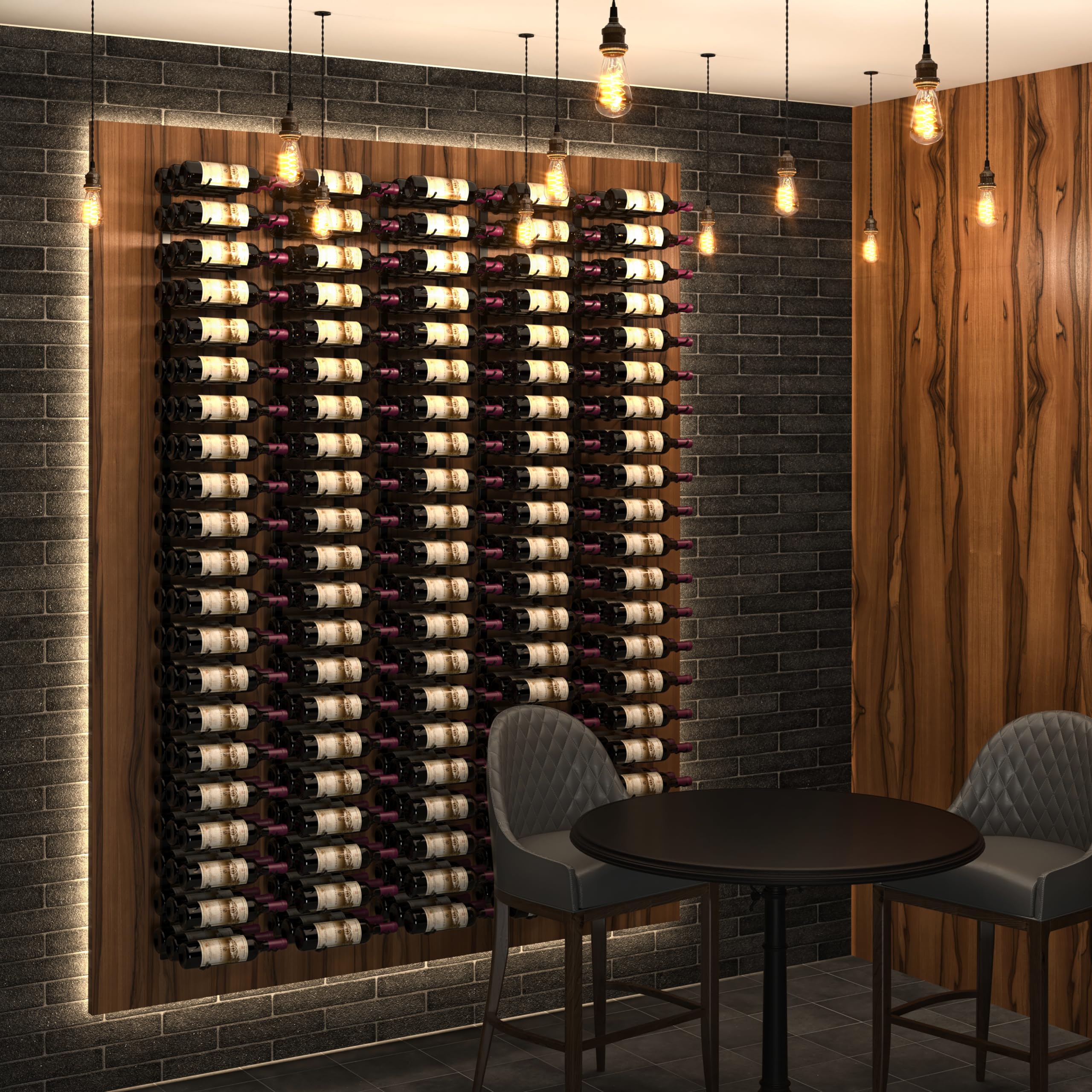 W Series Pro 7-Bottle Wall Mounted Wine Rack - Brushed Nickel Metal Wine Storage Shelf - Space Saving Modern Design for Kitchen, Dining Room or Bar - Holds 63 Bottles - Easy Access Home Organization Solution