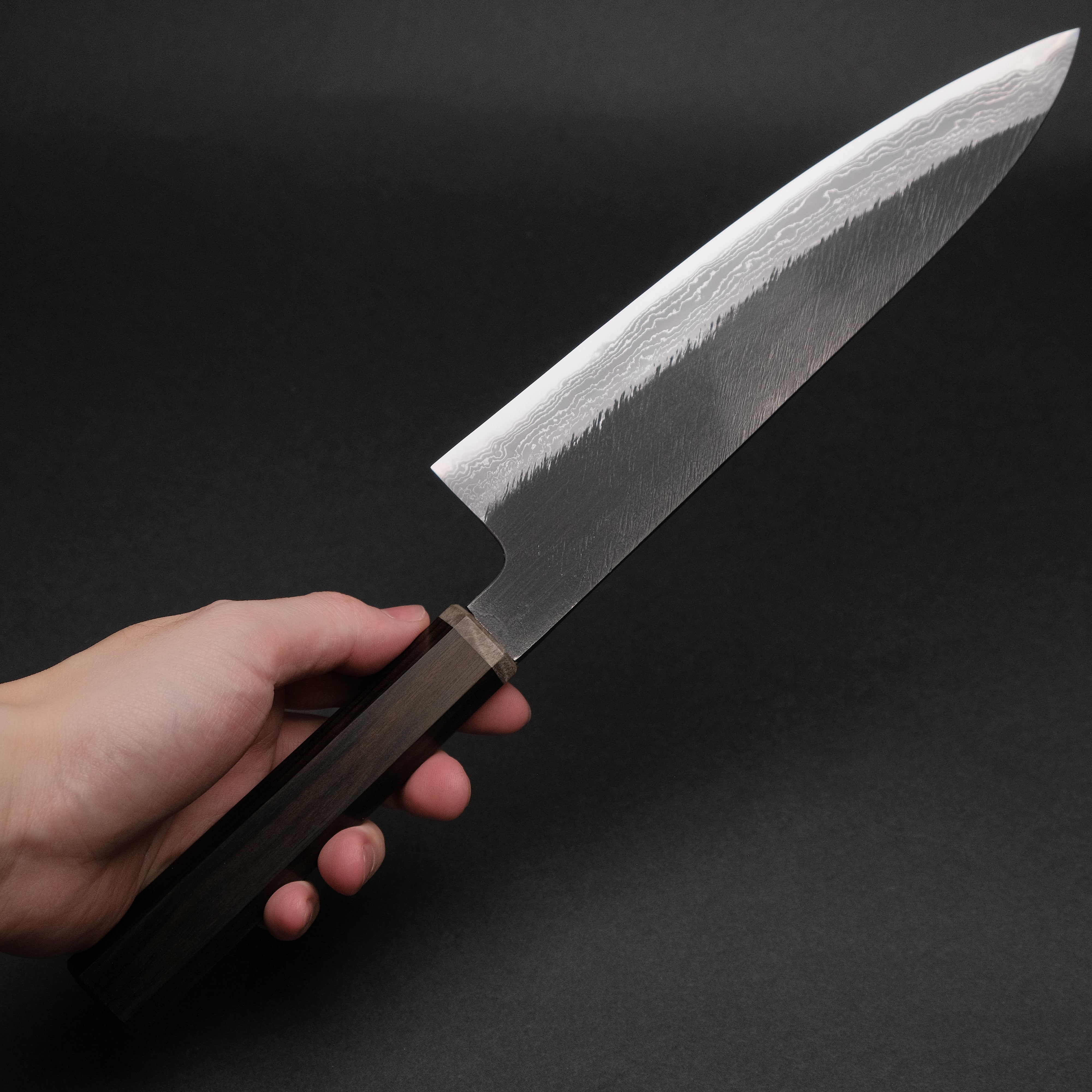 Premium Ajikataya White #2 Matsuba Damascus Gyuto 210mm Chef Knife - Ebony & Stabilized Wood Handle (#12) - Perfect for Sushi, Meat Slicing & Professional Kitchen Use
