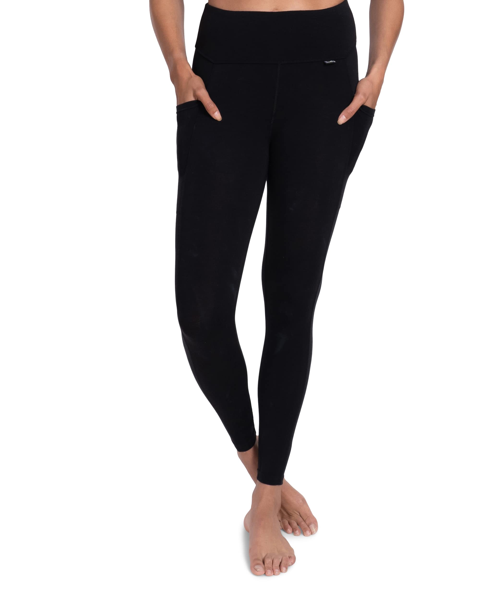 Women's Merino Wool 7/8ths Pocket Leggings - Moisture Wicking, Breathable & Odor Resistant Thermal Base Layer for Hiking, Yoga & Winter Travel