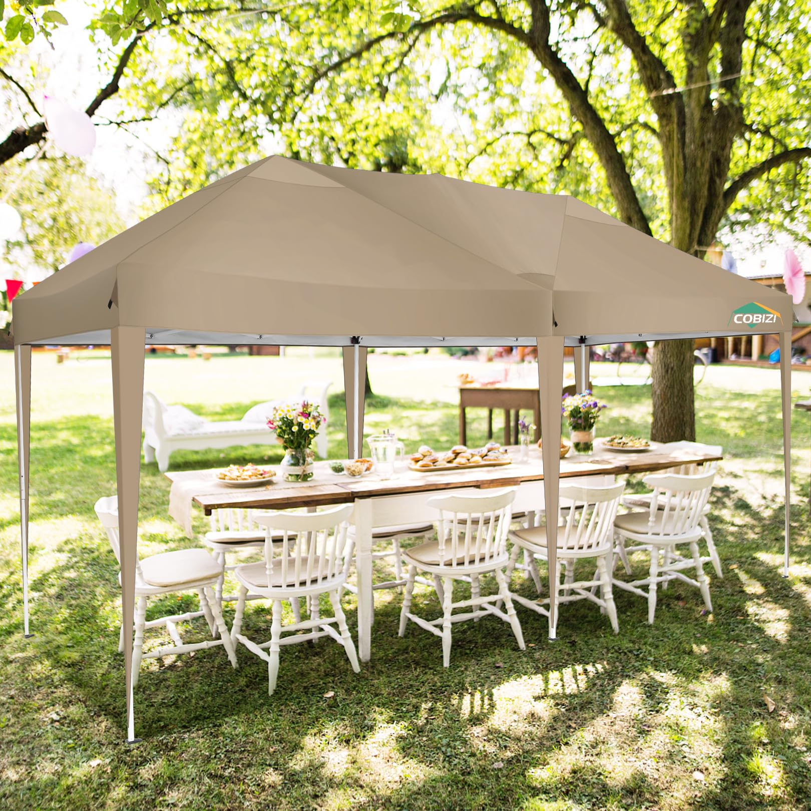 COBIZI 10x20ft Pop Up Canopy Tent - Waterproof Instant Shelter for Outdoor Events, Weddings & Commercial Use | Portable Gazebo for Camping, Backyard Parties & Car Protection (Khaki)