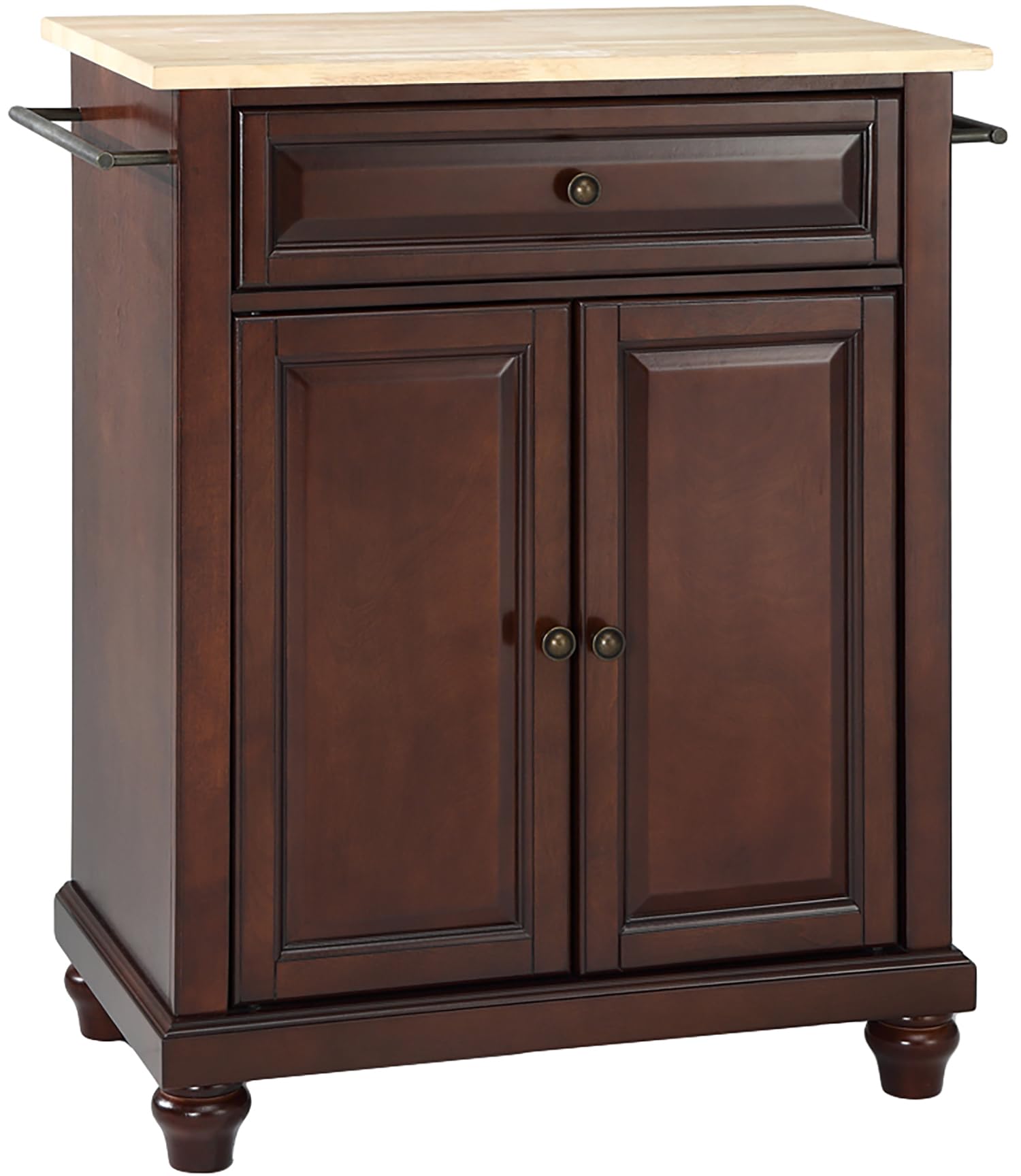 Crosley Cambridge Wood Top Portable Kitchen Island Cart with Wheels - Microwave Stand, Storage Cabinet, Mahogany Finish - Perfect for Small Kitchens, Apartments & Dorm Rooms