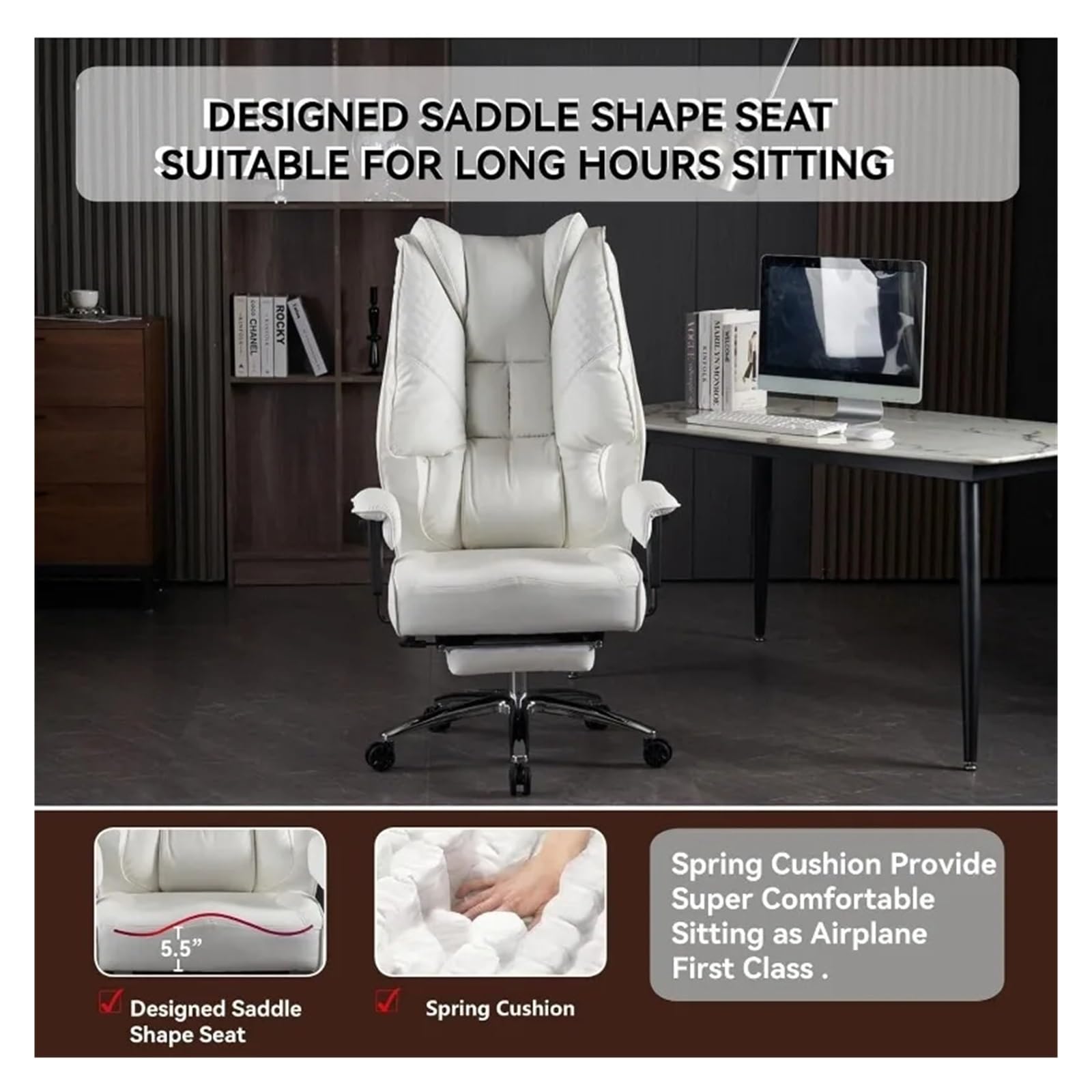 FKLGJFO Excebet Big and Tall Office Chair 400lbs Capacity - Wide Seat Leather High Back Executive Chair with Footrest - Perfect for Home Office, Gaming & Conference Rooms