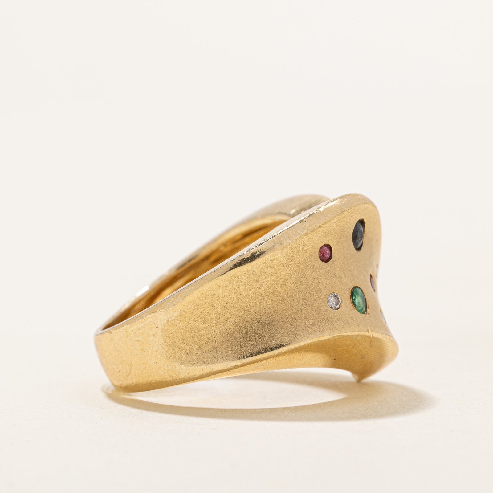 Multi Gemstone & Diamond Grooved Chevron Ring - 0.15ctw Gemstones & 0.03ctw Diamonds - Size 1.75 - Elegant Stackable Ring for Women - Perfect for Weddings, Anniversaries & Special Occasions