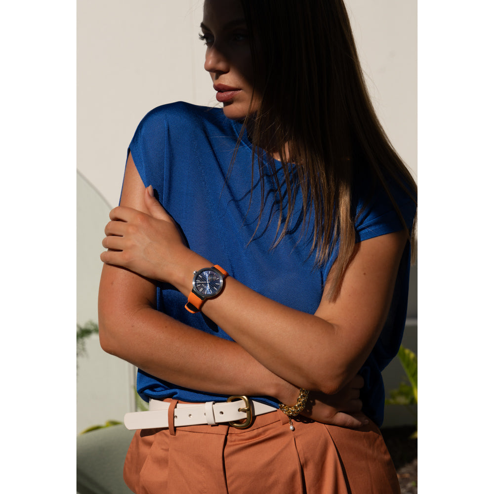Leica ZM 12 Steel Blue Orange Watch - Luxury Swiss Automatic Men's Watch with Date Function - Perfect for Business, Formal Events & Collectors