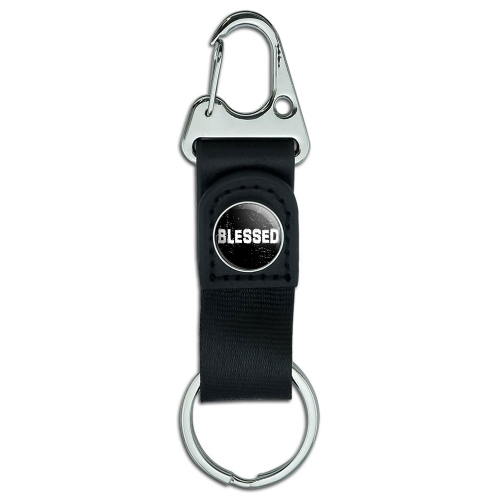 Blessed Distressed Christian Leather Keychain with Belt Clip & Carabiner - Religious Key Ring for Hiking, Travel, and Everyday Carry