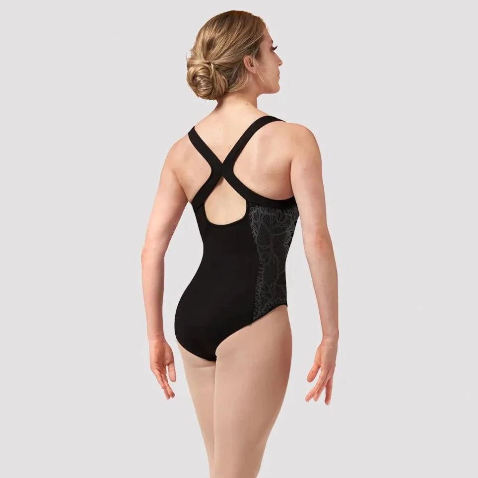 Bloch Women's Black Lace Scoop Neck Racerback Dance Leotard - Ballet, Jazz & Gymnastics Performance Wear