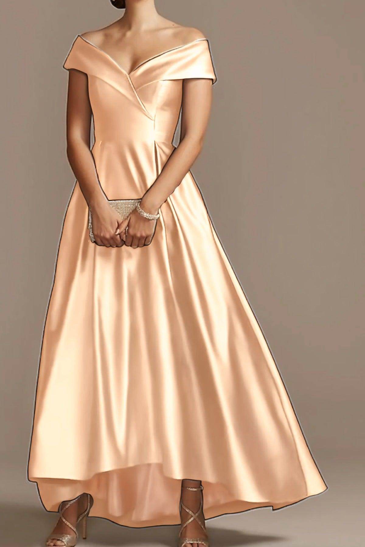 Elegant High-Low Ankle Length Satin Mother of the Bride Dress CM0078 - Perfect for Weddings, Formal Events & Special Occasions
