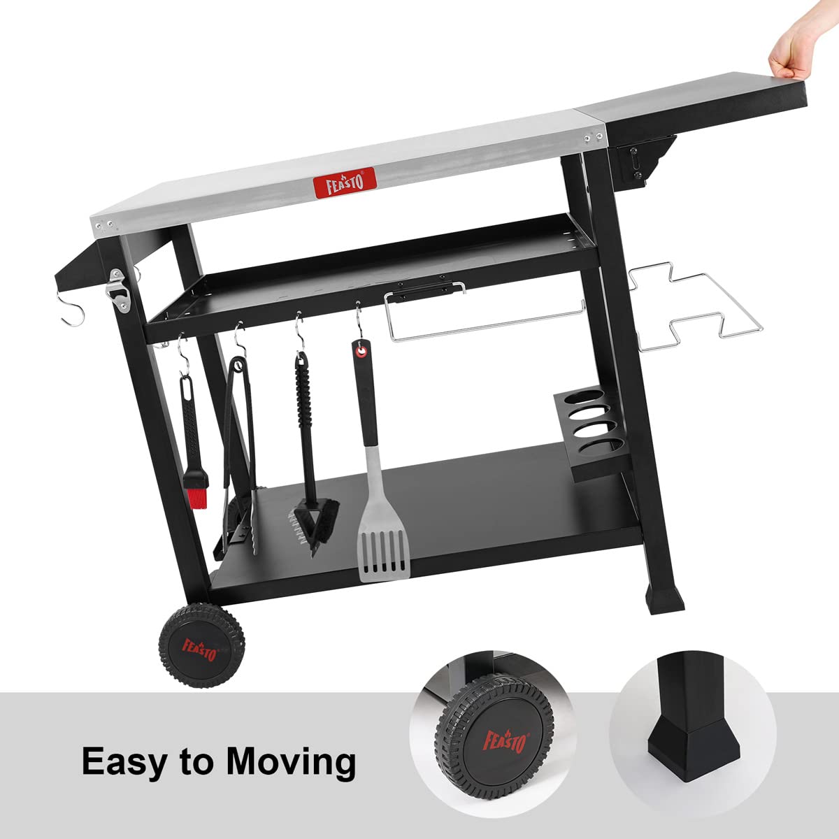 Stainless Steel Outdoor Grill Table Cart with Wheels - 40