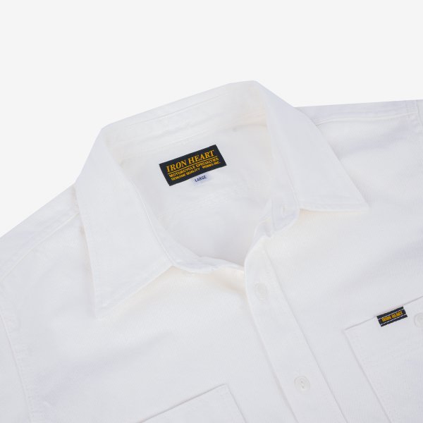 Iron Heart IHSH-391 Heavyweight 13.5oz Denim Work Shirt for Men - Classic White Cotton Shirt for Workwear, Outdoor & Casual Style