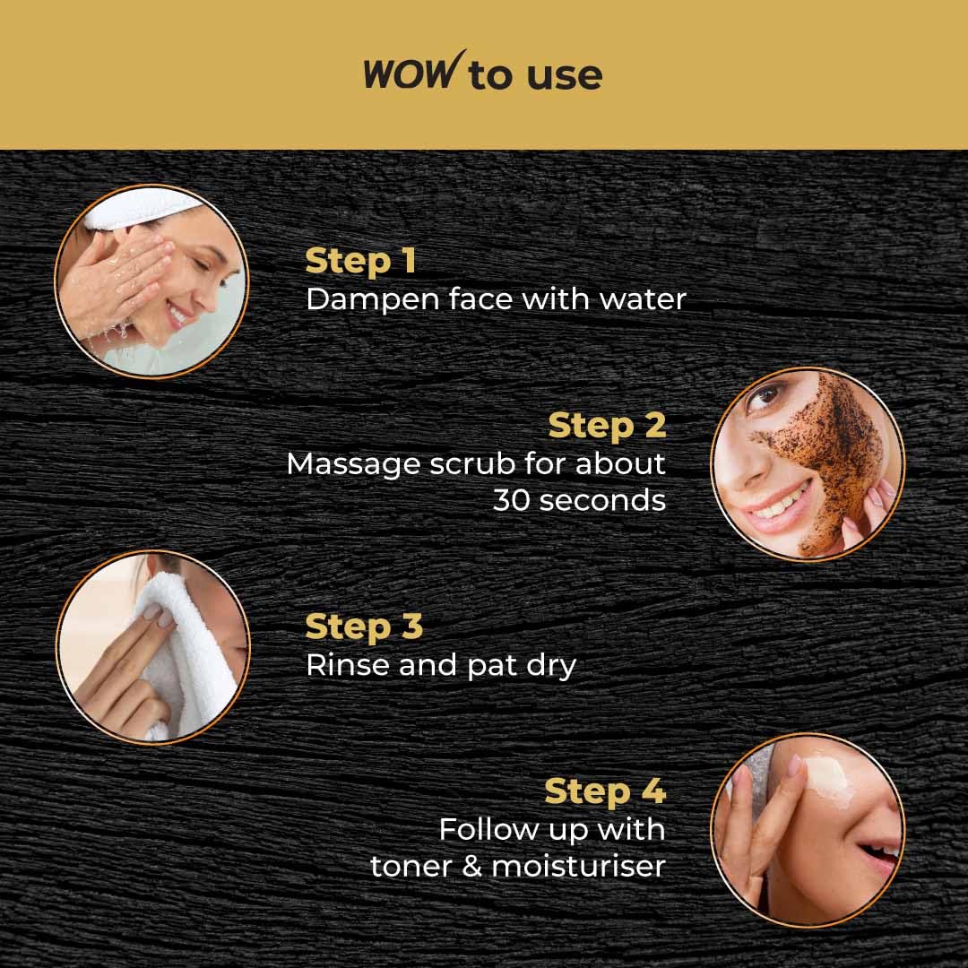 WOW Skin Science Charcoal & Hyaluronic Acid Face Scrub - Deep Cleansing & Hydrating Detox Treatment for Oily & Acne-Prone Skin | Unclogs Pores, Removes Blackheads & Controls Oil | Improves Skin Elasticity | 100g | Perfect for Daily Skincare Routine & Pre-Makeup Prep