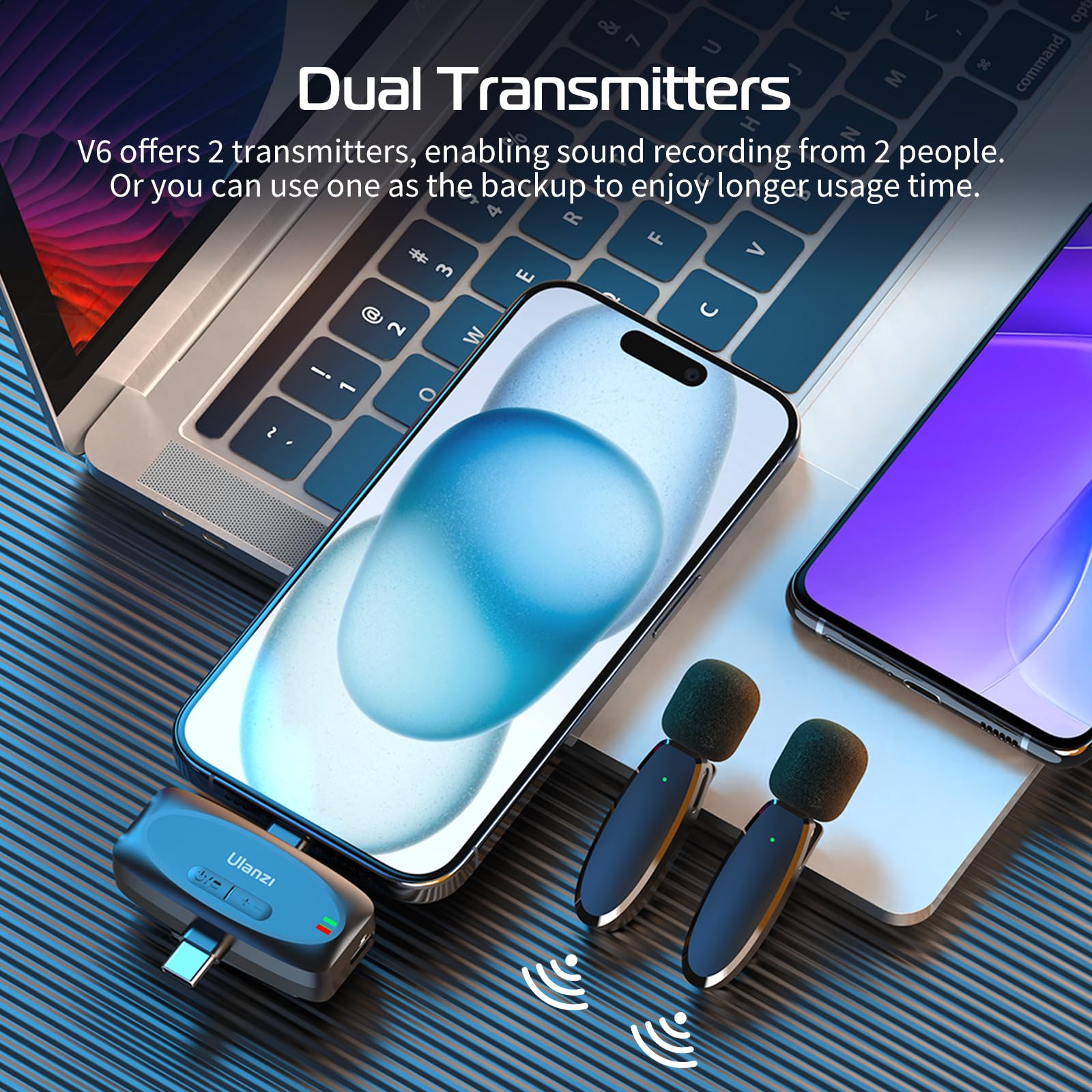 ULANZI V6 Wireless Lavalier Microphone for iPhone, iPad, Android & Cameras - 3-in-1 Plug & Play Mic for Phone Video Recording, Interviews, YouTube & Vlogging - 164ft Range - Perfect for Content Creators, Podcasters & Live Streaming