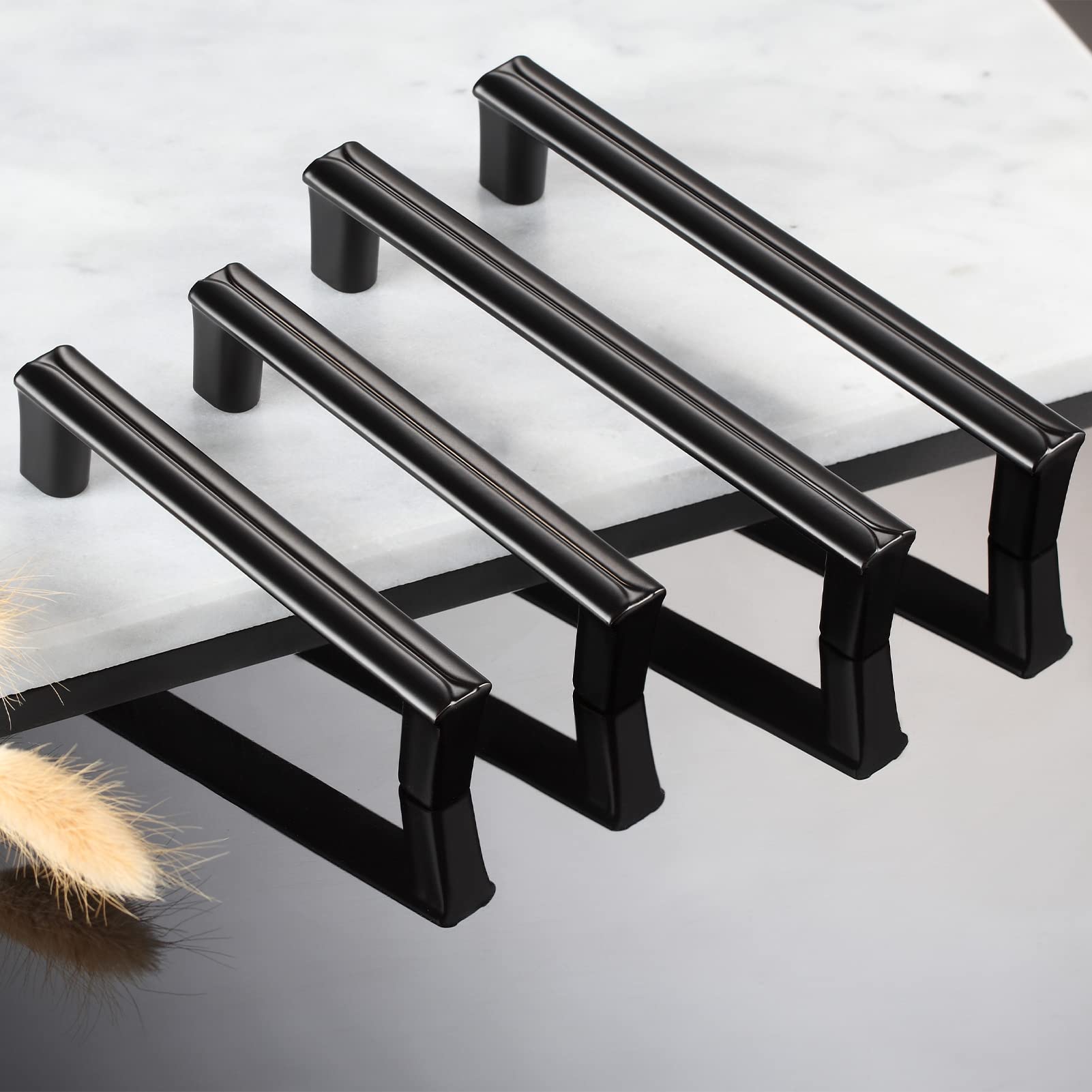 10 Pack Matte Black Cabinet Handles - 5-3/4 Inch Length (5 Inch Hole Spacing) Heavy Duty Kitchen Cabinet Pulls & Drawer Handles - Perfect for Modern Home, Office & RV Cabinets