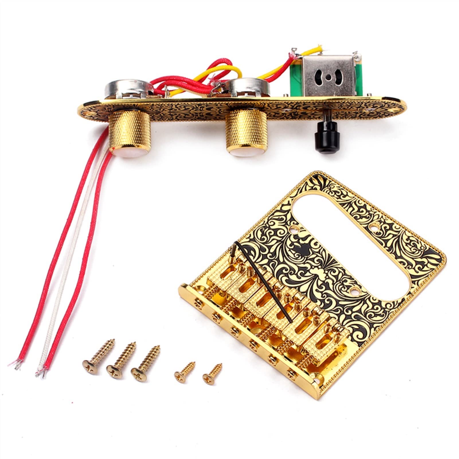 6 Saddle Top Loader Guitar Bridge with Control Plate & Screws Wrench for Electric Guitar - Gold Finish | Perfect for Guitar Upgrades, Repairs & Professional Installations