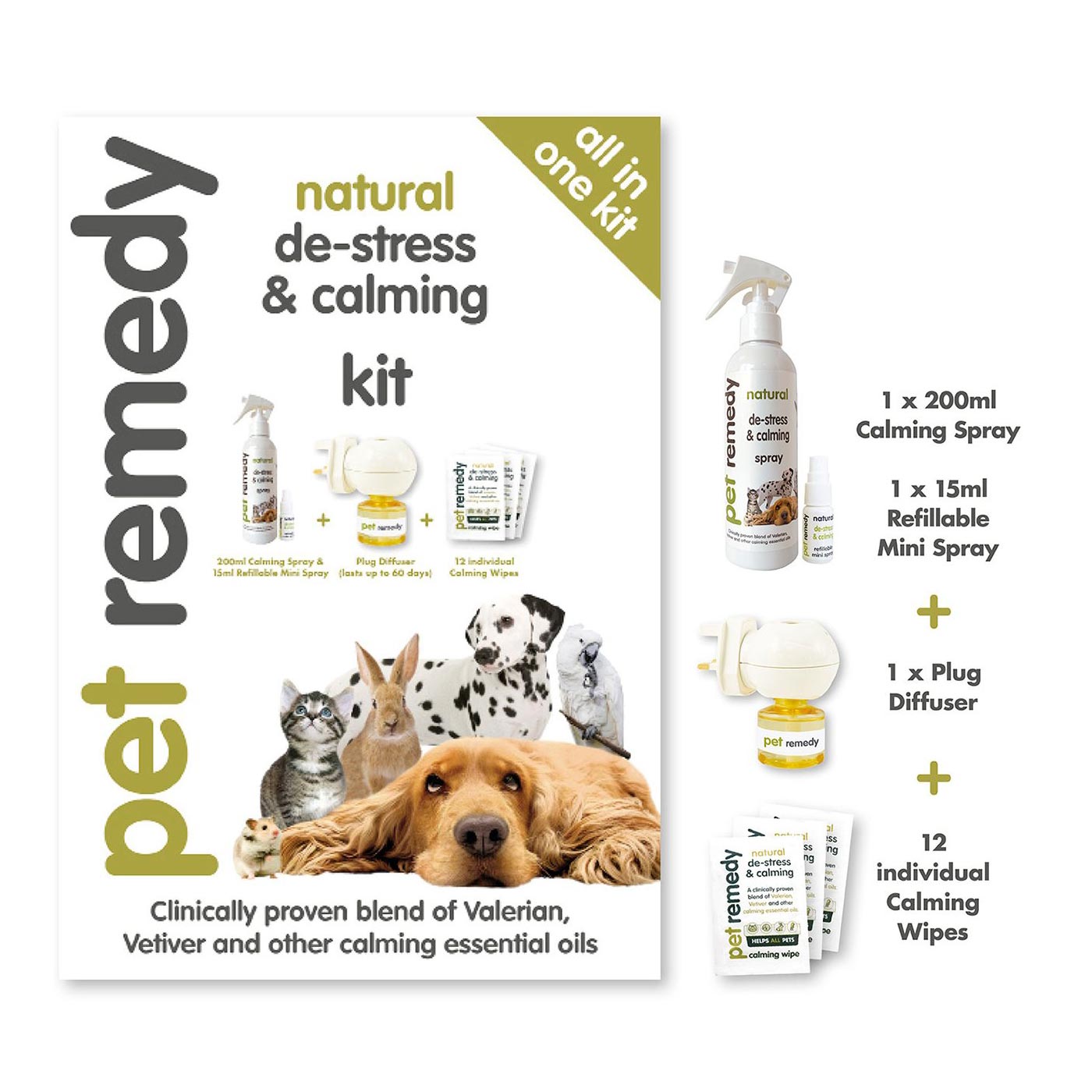 Pet Remedy All In One Calming Kit for Dogs & Cats - Anxiety Relief, Stress Reduction, Travel Comfort - Perfect for Vet Visits, Thunderstorms & Separation Anxiety