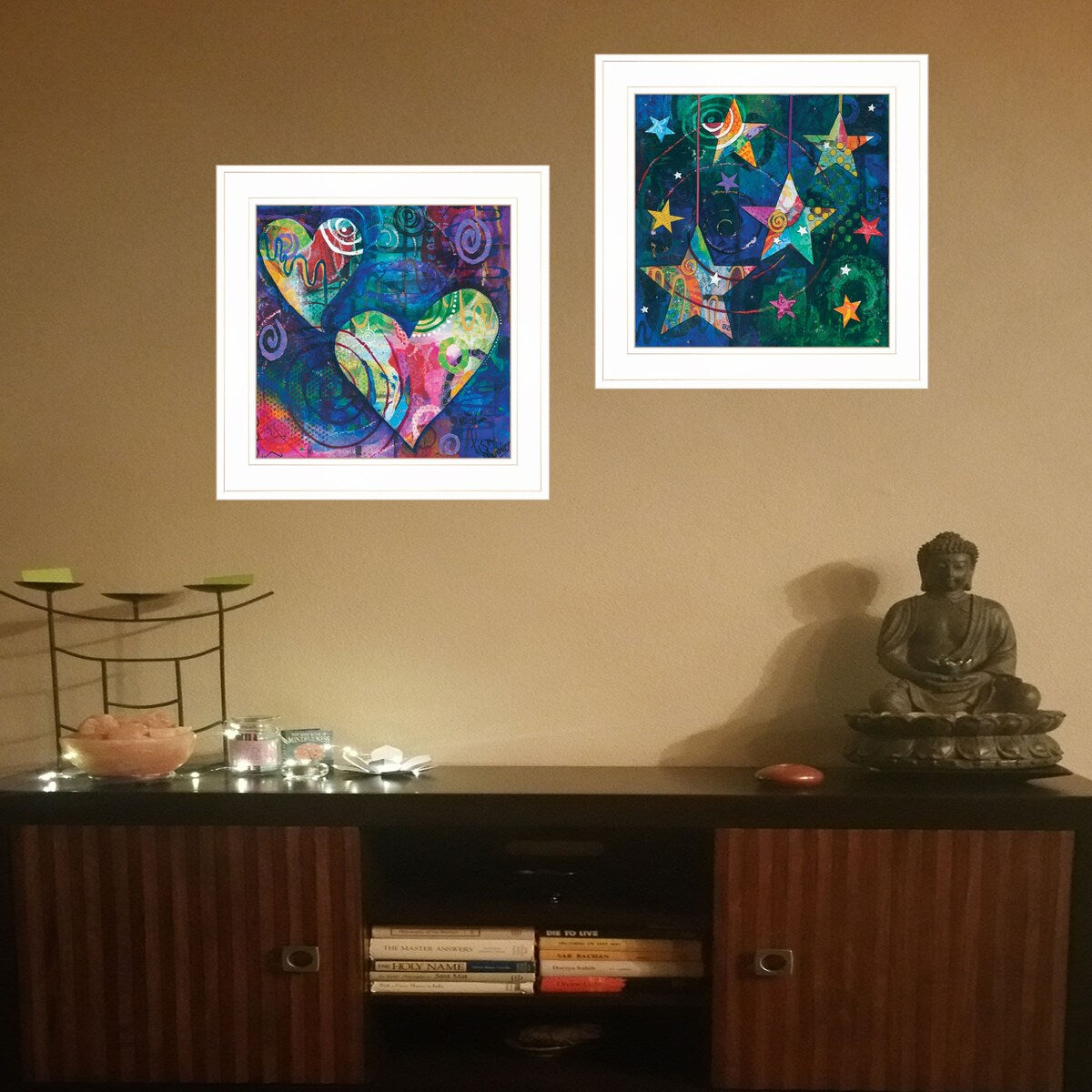 Heart of Love 2-Piece Wall Art Set by Lisa Morales - White Framed Home Decor for Living Room, Bedroom & Office