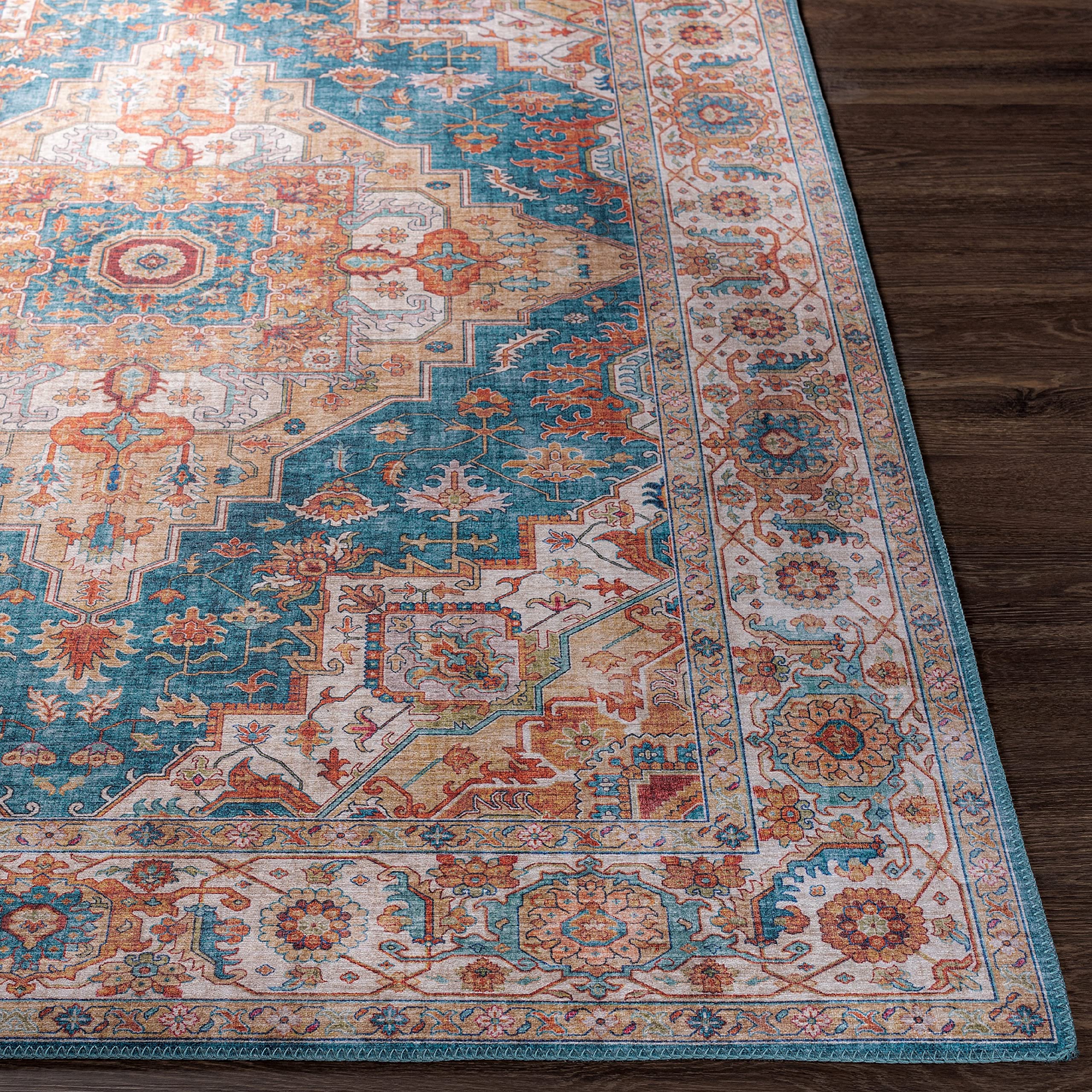 Mark&Day 9x12 Loon Traditional Burnt Orange Area Rug - Handmade Non-Slip Living Room Carpet, Blue Brown Kitchen Rug, Bedroom Floor Mat (9'x12') - Perfect for Home Decor, Dining Room & High Traffic Areas