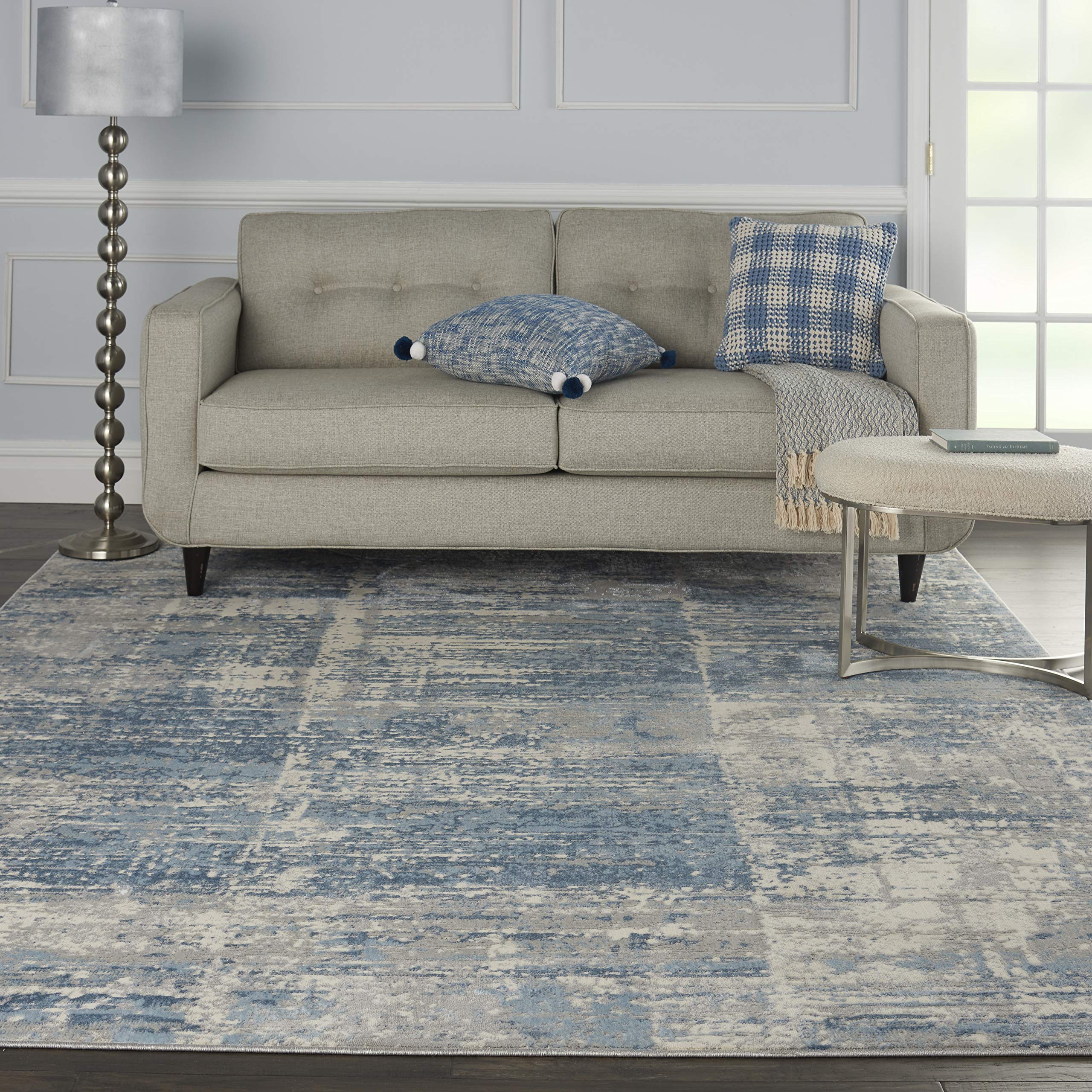Nourison Solace Modern Rustic Ivory Grey Blue 8x10 Area Rug - Easy to Clean, Non-Shedding, Soft & Durable - Perfect for Living Room, Bedroom, Dining Room & Kitchen Decor