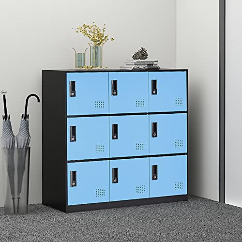 9-Door Metal Storage Locker Cabinet with Lock - Office, Home & School Organizer for Classroom, Gym, Kids Room & Playroom - Durable Blue Storage Solution for Sports Equipment, Toys & School Supplies