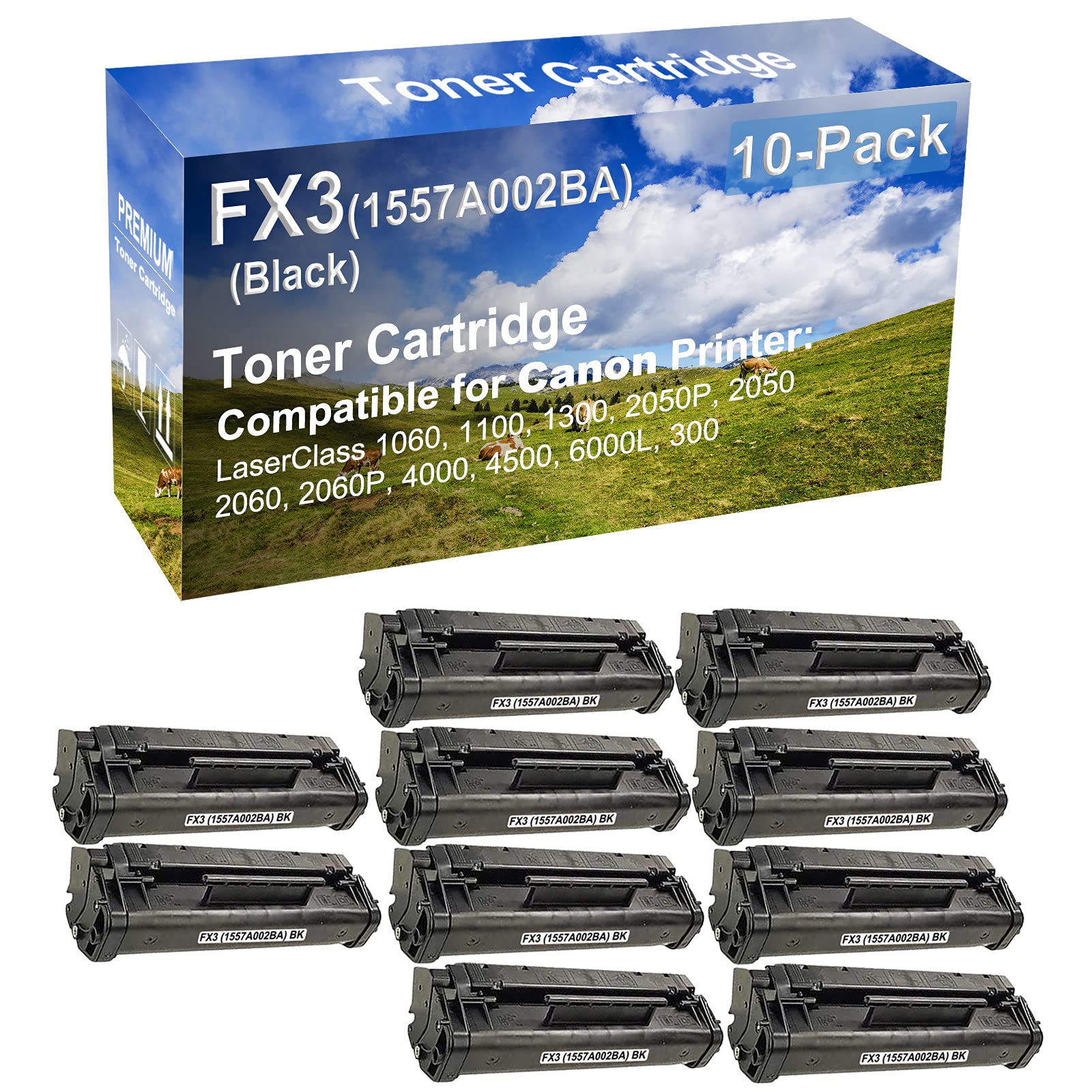 10-Pack High Yield FX3 (1557A002BA) Compatible Toner Cartridge for Canon ImageClass 1060/1100/1300/2050P Printers - Black - Perfect for Office & Home Printing Needs