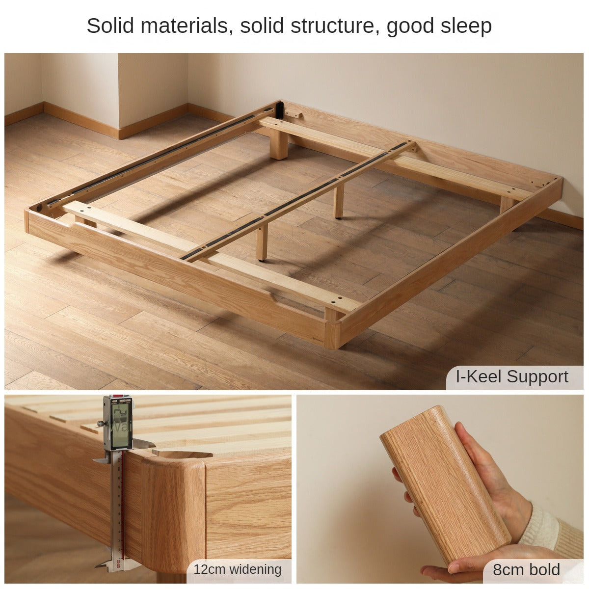 Modern Solid Wood Platform Bed - Oak & Beech Frame, Floating Design with Optional Headboard & LED Lighting - Perfect for Contemporary Bedrooms & Minimalist Home Decor