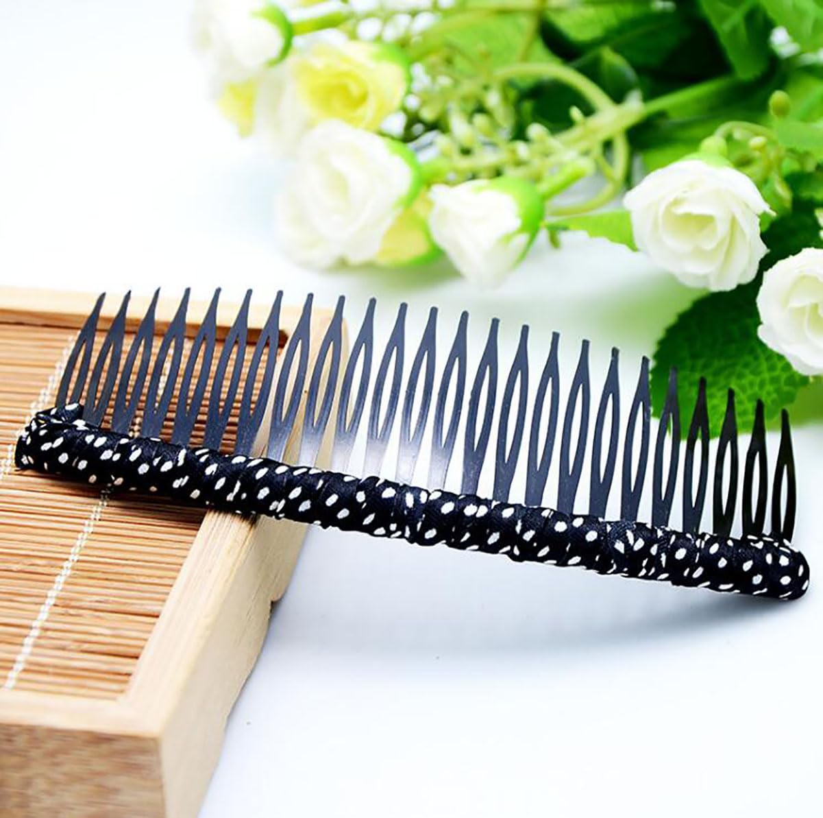 6 Pack Women's 24 Teeth Wrapped Cloth Hair Combs - Plastic Hair Clips & Side Combs for Women - Perfect Hair Accessories for Weddings, Parties & Everyday Styling