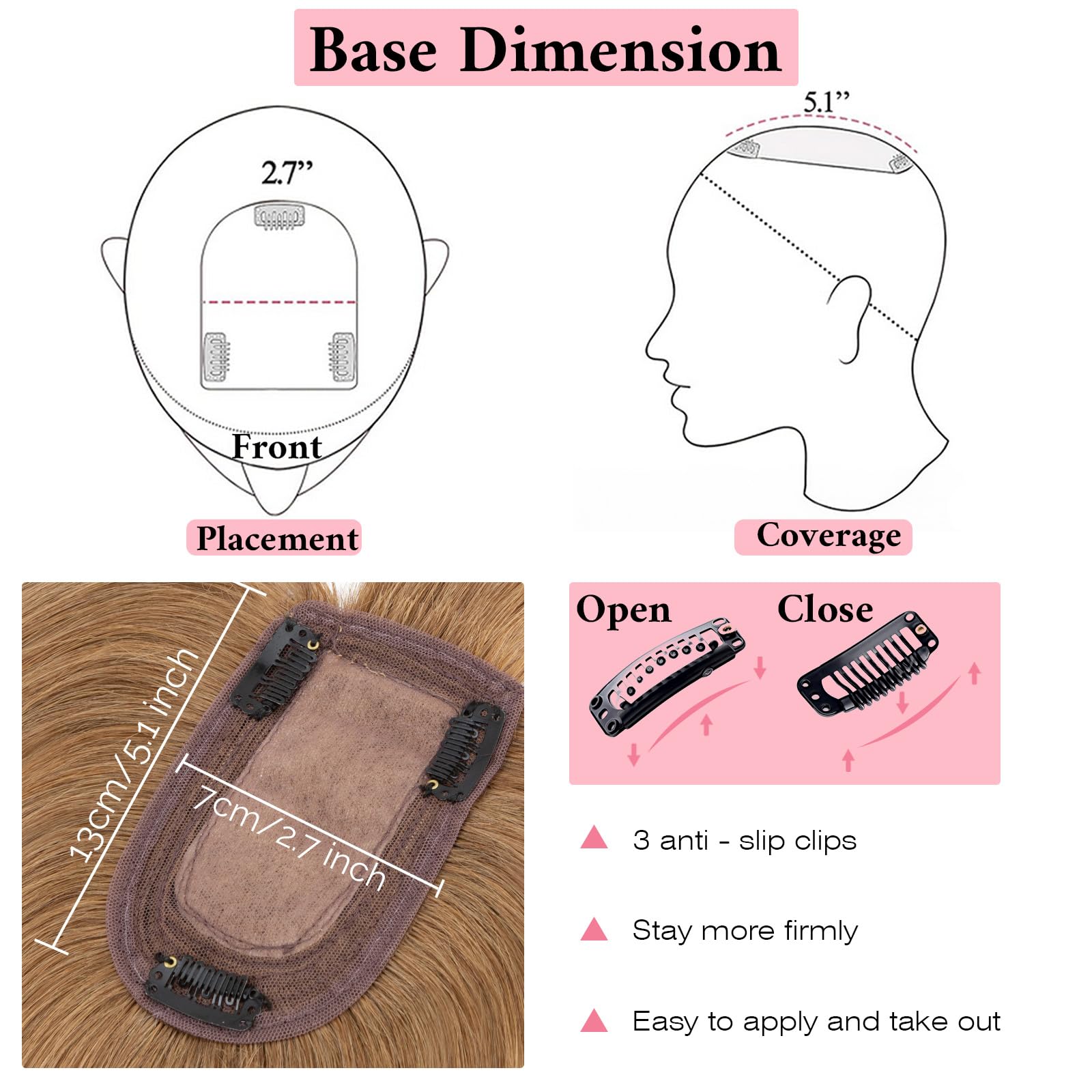 SEGO 100% Real Human Hair Toppers with Bangs - Silk Base 150% Density Clip-in Hair Topper (2.7”x5.1”) for Women with Thinning Hair & Hair Loss - Natural Gray Coverage - Perfect for Daily Wear, Special Occasions & Styling