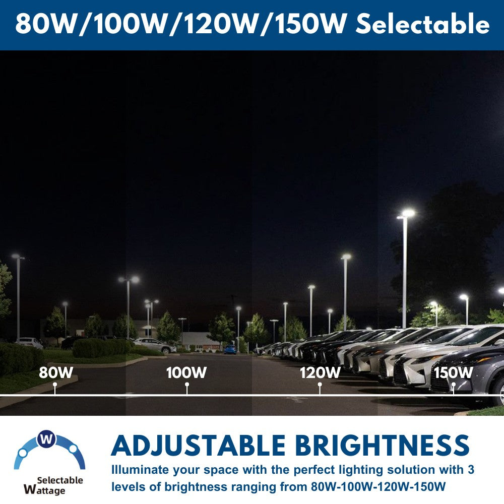 Konlite Vela I LED Parking Lot Light - 150W/120W/100W/80W - 23,000 Lumens - Type III - 120-277V - 50K/40K/30K CCT - 400W Equivalent - Energy Efficient Outdoor Lighting for Parking Lots, Warehouses & Commercial Areas