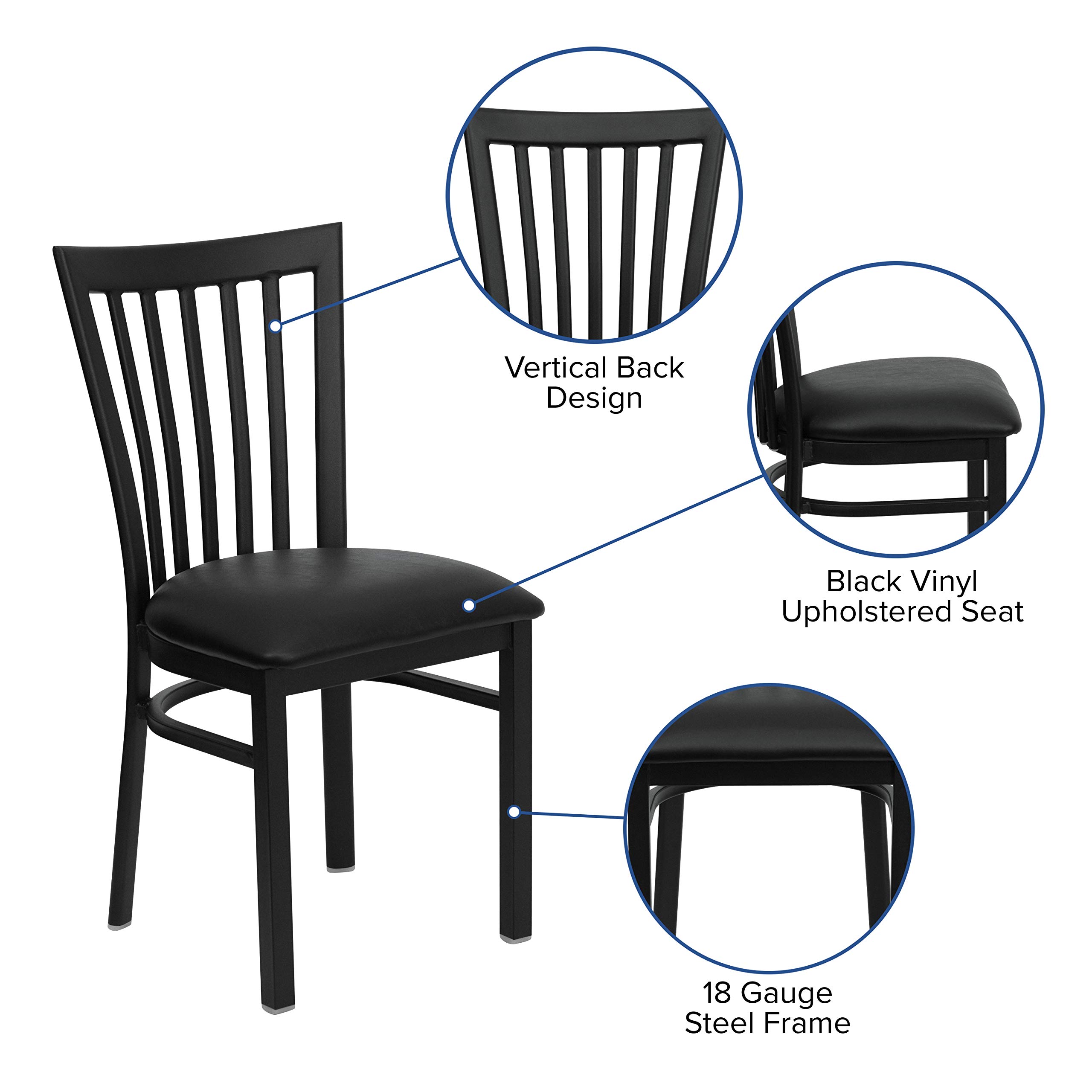 Black Metal Restaurant Chair with Vinyl Seat - Durable School House Style for Cafes, Diners & Home Dining - Perfect for Restaurants, Kitchens & Office Break Rooms