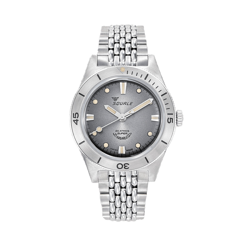Super Squale 38mm Automatic Diver Watch - Sunray Grey Dial with Stainless Steel Bracelet | Luxury Waterproof Wristwatch for Men, Swimming & Outdoor Activities