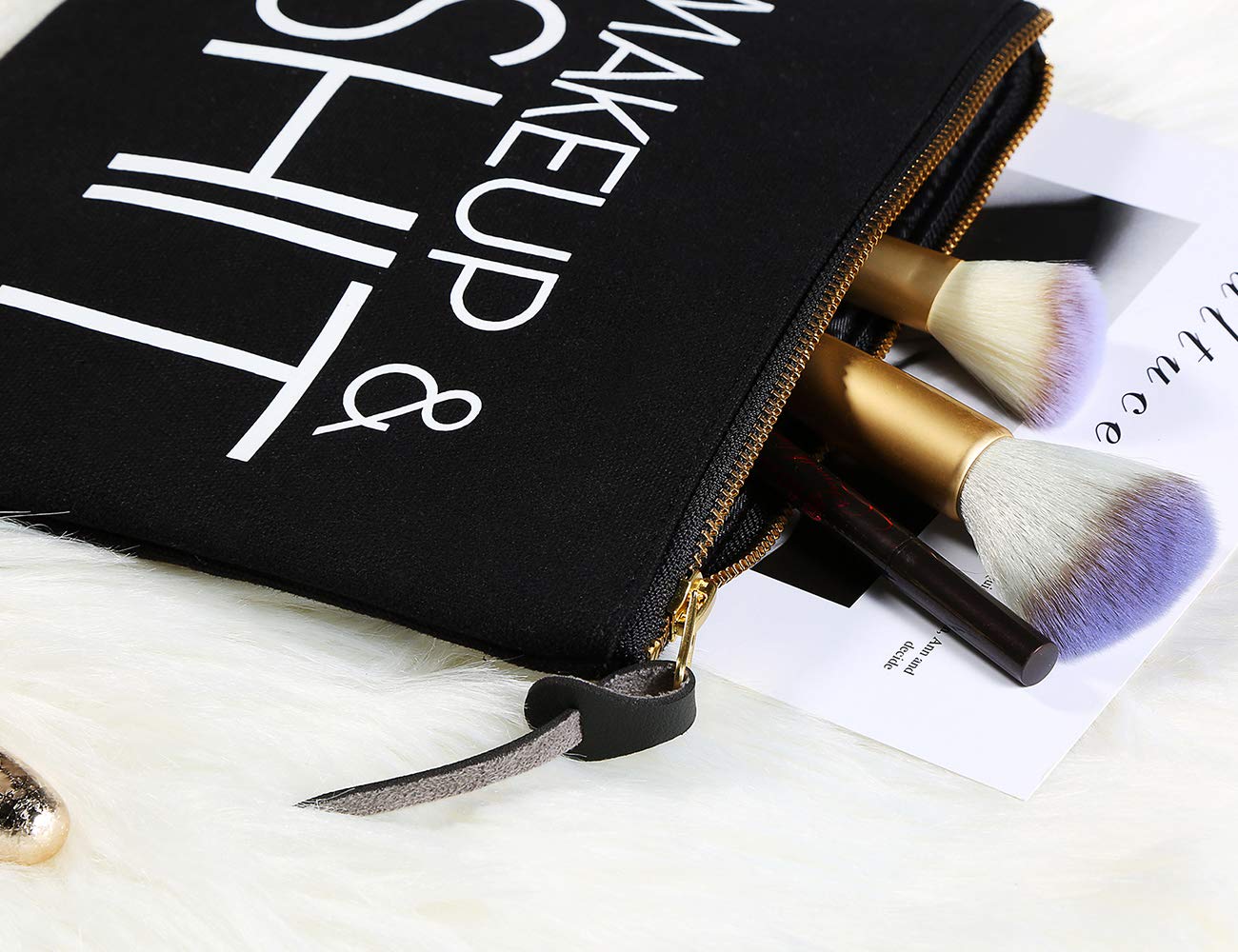 Woowland Funny Quote Cosmetic Bag - Cute Makeup Pouch for Women & Girls (Black, 8x9.5 Inch) - Perfect Christmas & Birthday Gift for Sisters & Friends | Travel, School & Daily Use Organizer
