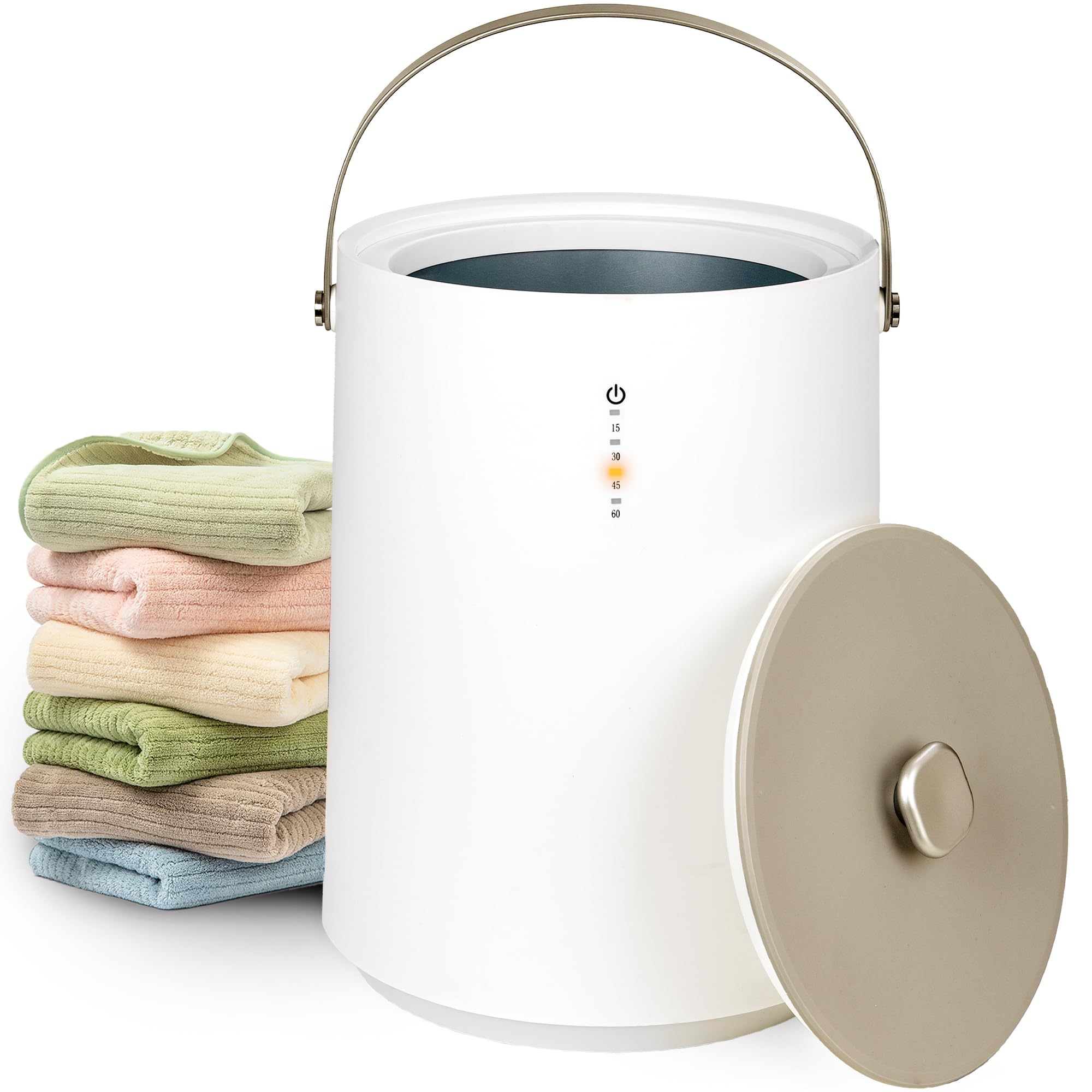 Portable Electric Towel Warmer for Bathroom - Fast Heating Towel Bucket with 4 Timer Settings & Auto Shut Off - Perfect for Warming Towels, Blankets & Pajamas - Ideal for Spa, Baby Care & Winter Use (Beige)