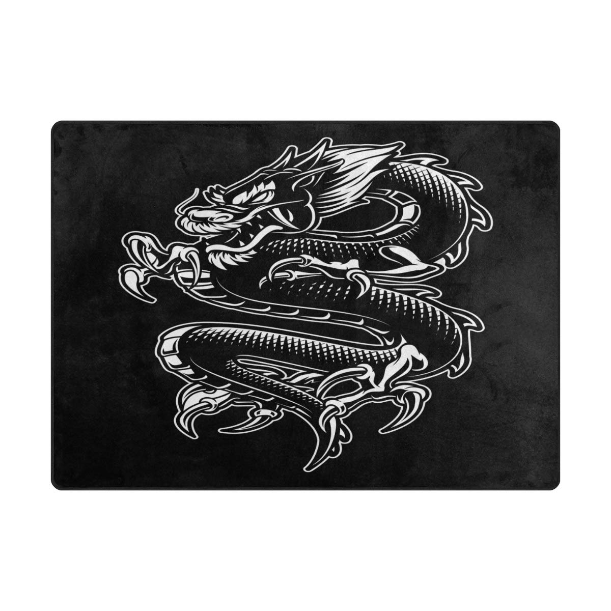 ALAZA Japanese White Dragon Black Area Rug - 7' x 5' Modern Oriental Floor Carpet for Living Room, Bedroom, Office - Perfect for Home Decor & Feng Shui Design