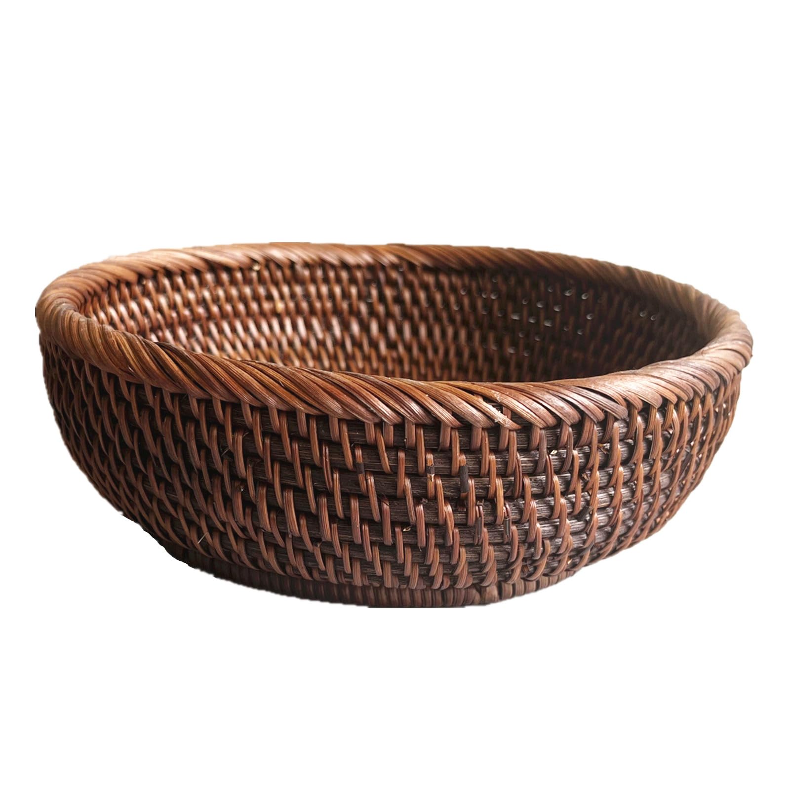 8 Inch Round Rattan Bowl Basket - Handmade Wicker Tray with Scalloped Edge & 3